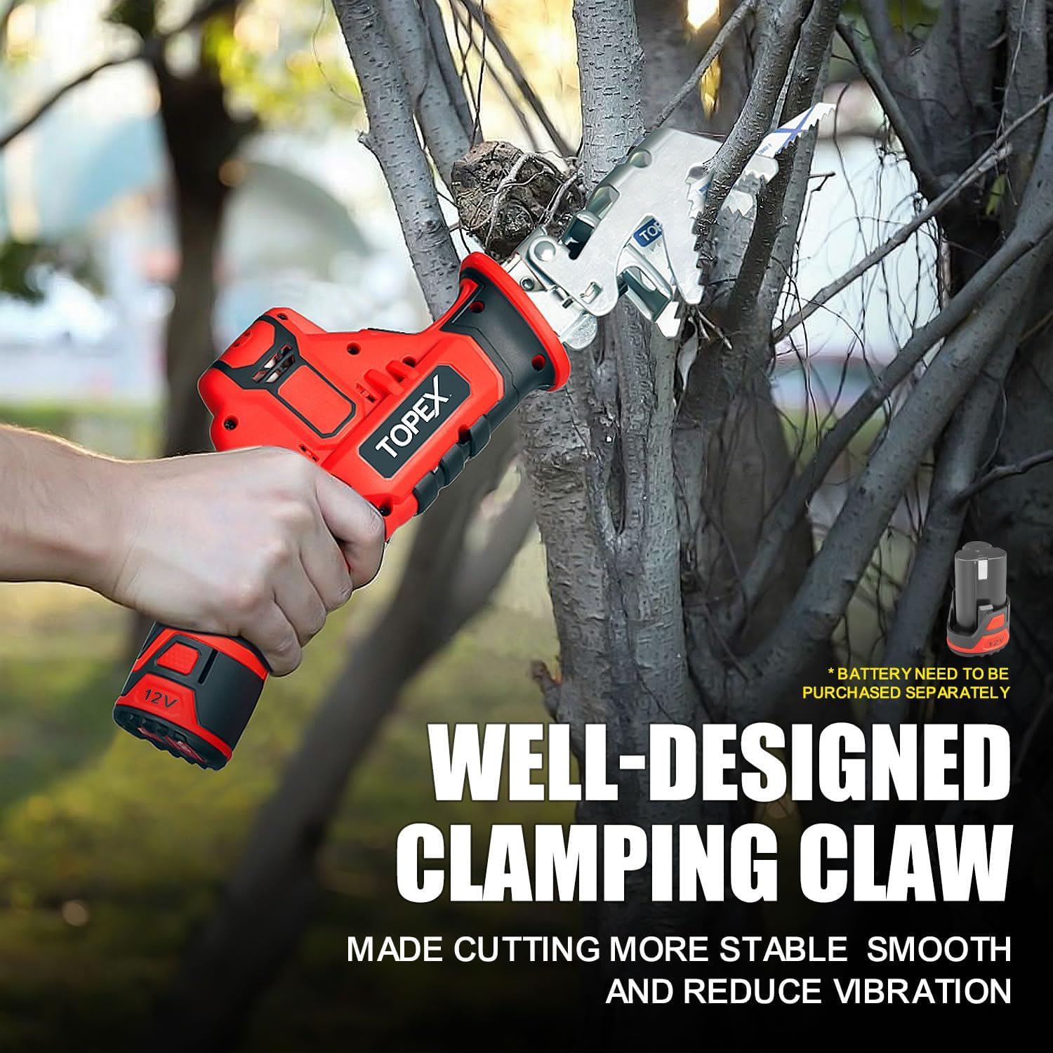 TOPEX 12V Cordless Reciprocating Saw W/ 2 Saw Blades & Clamping Claw Cutting Depth 65 Mm Skin Only without Battery image number 6