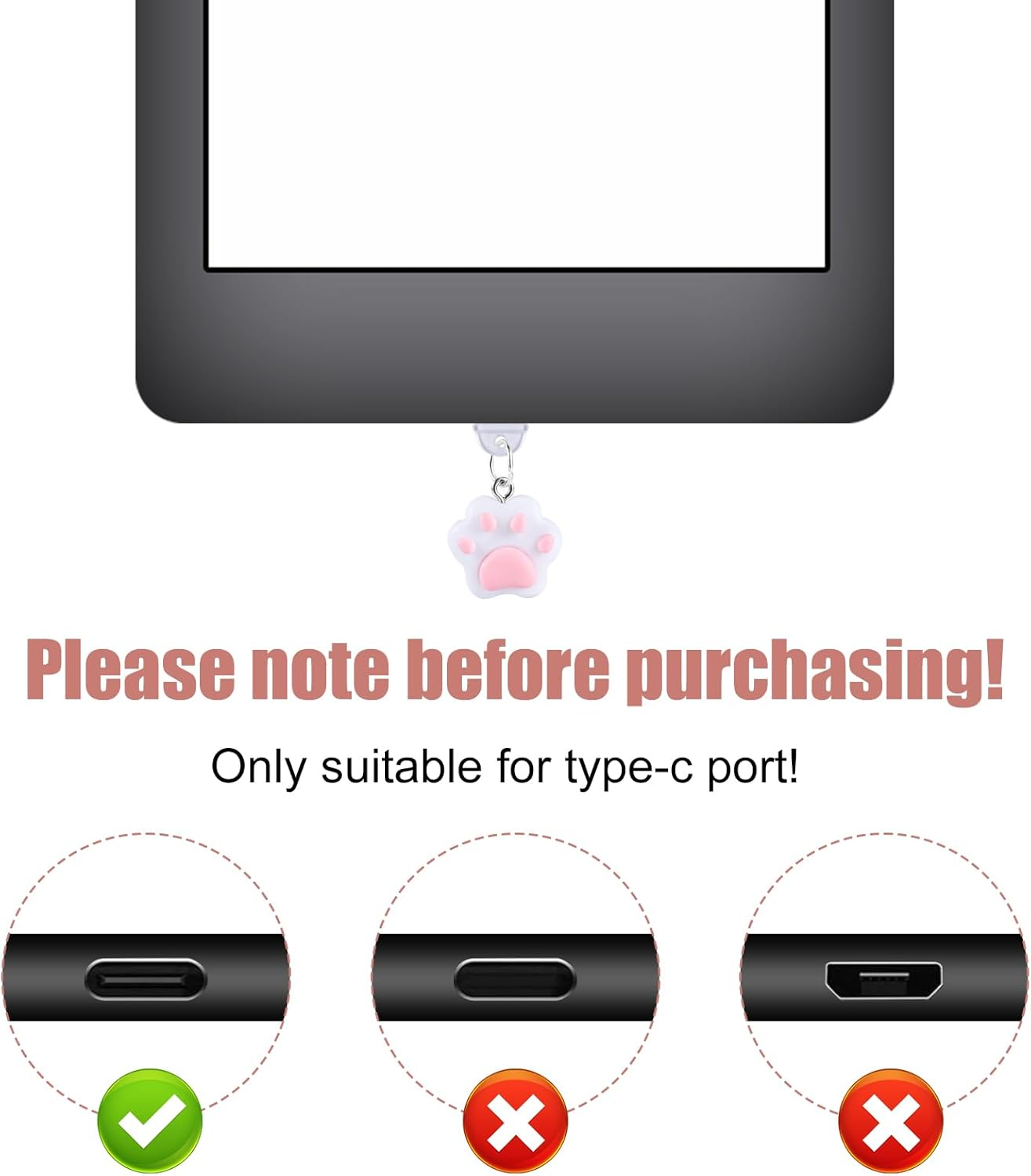 4-Pack USB C Dust Plug Charm, Cat Paw Type C anti Dust Cover Cute Protective Cover for Charging Port Compatible with Kindle Released after 2021 Other Devices with Type-C Port, M, Silicone, No Gem image number 3