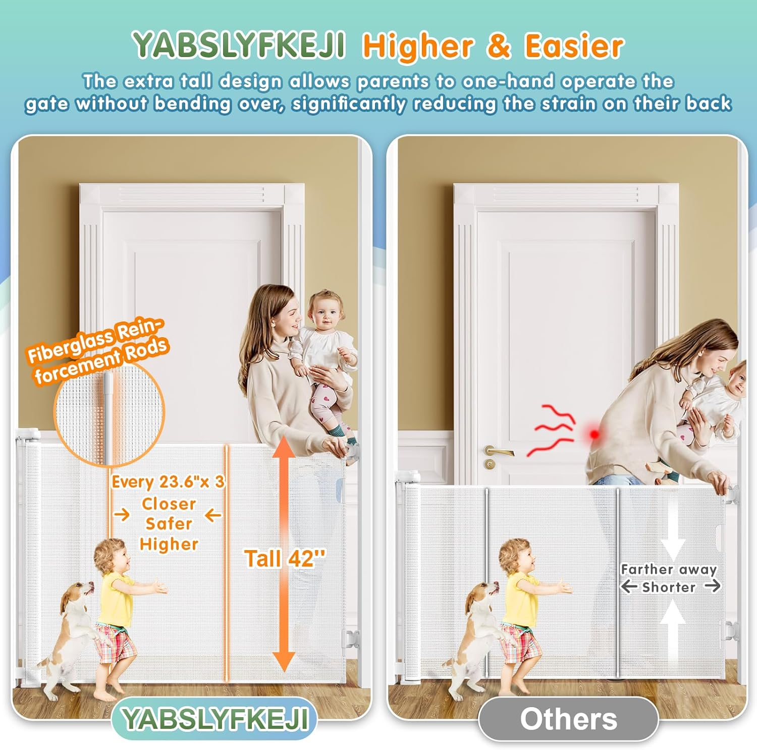 180Cm/70 Wide Retractable Baby Gate Pet Gate with Upgrade Reinforcement Rods,105 Cm/42" Extra Tall Baby Gate Safety Gate, One Handed Operation Retractable Dog Gate for Stairs Indoor image number 4