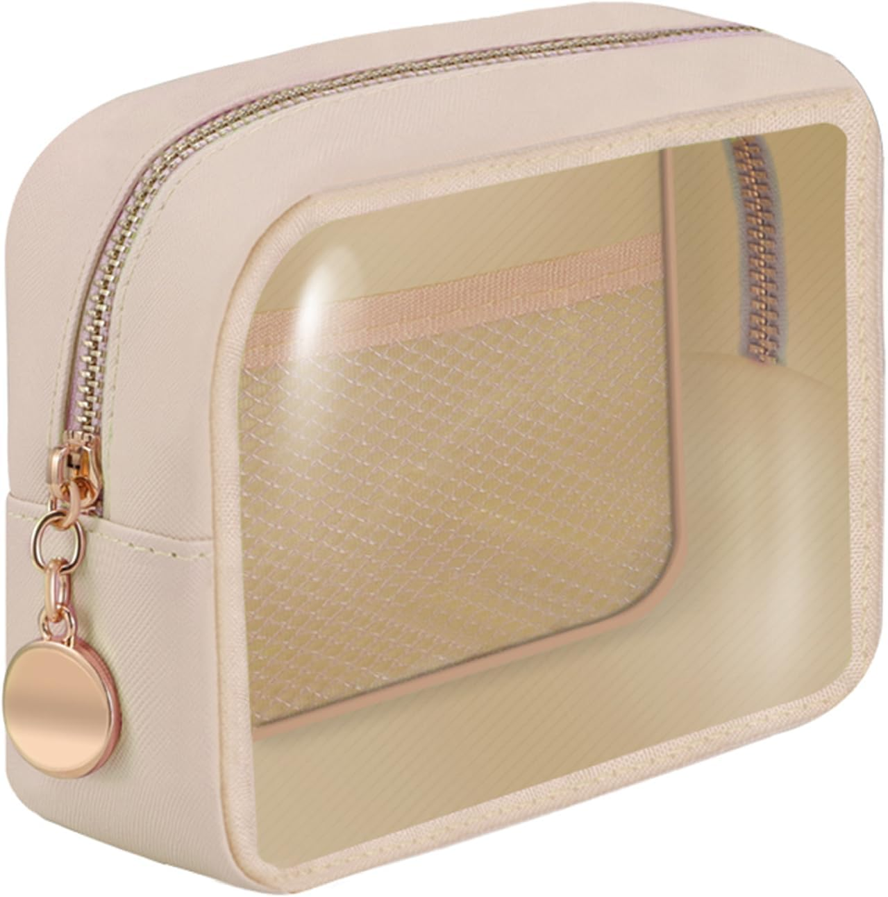 CHICREEN Clear Makeup Bags Set,Clear Toiletry Bags,Initial Clear Purse,Personalized Clear Gift Bags,Make up Pouches,Tsa Approved Clear Organizer,Gifts for Teen Girls&Women, Pearl White (1 Mini), M