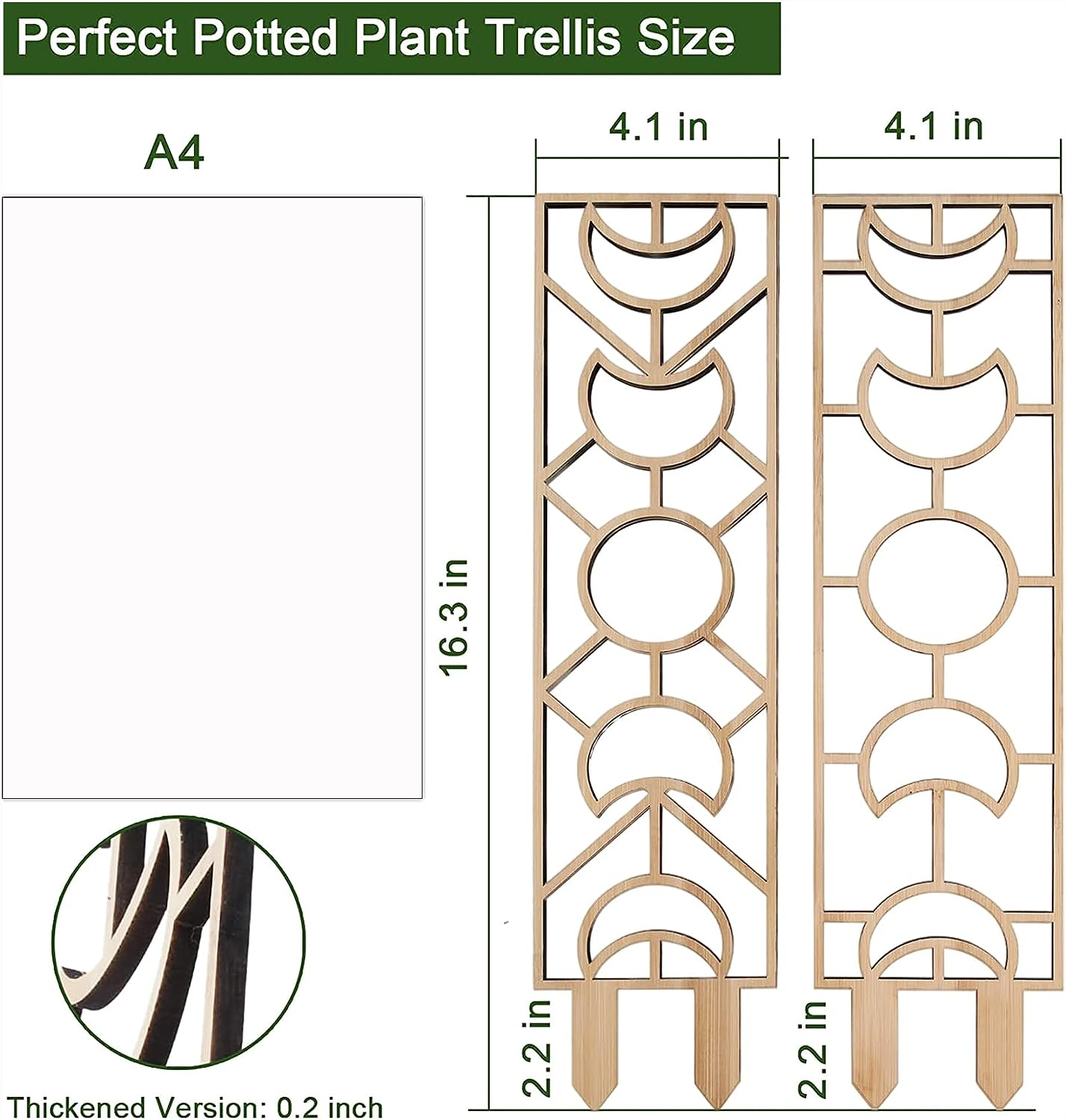 Wooden Plant Trellis, Small Garden Trellis for Climbing Plants Indoor Pot, 2 Pack Moon and Geometric Shape Design with Moisture-Proof Layer, Houseplants Decoration for Vines, Hoya (2Pcs, Au) image number 3