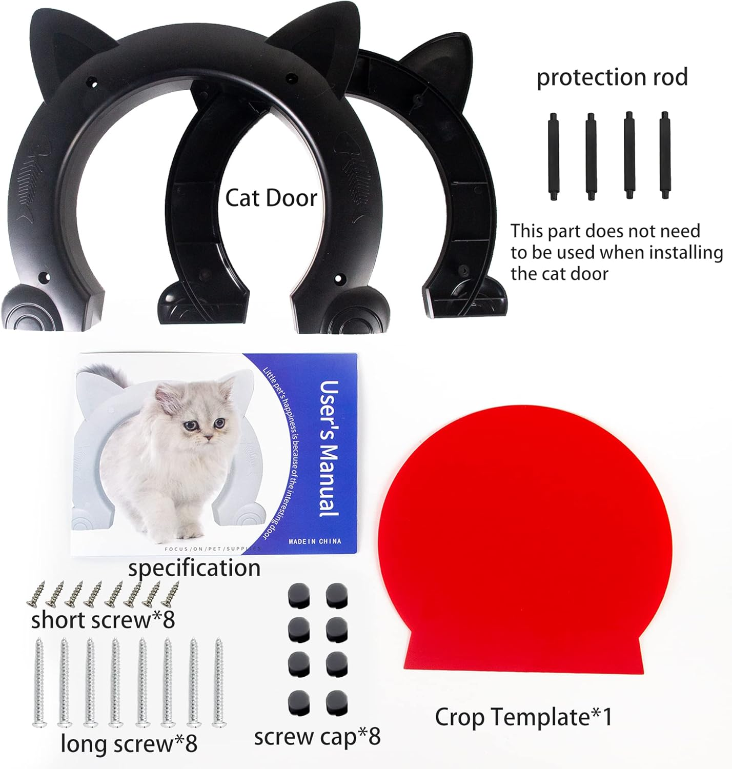 Cat Door Interior Door No-Flap Cat Door Fits Both Solid and Hollow Indoors Door Pet Doors for Cat, Easy DIY Setup (Black,L) image number 4