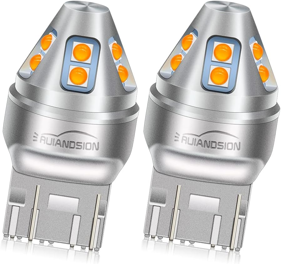 Ruiandsion 2Pcs 7440 7443 LED Bulb Amber T20 Wedge LED Bulbs 12V 3030 10SMD LED Chipsets Replacement for Reverse Turn Signal Lights, Non-Polarity image number 3