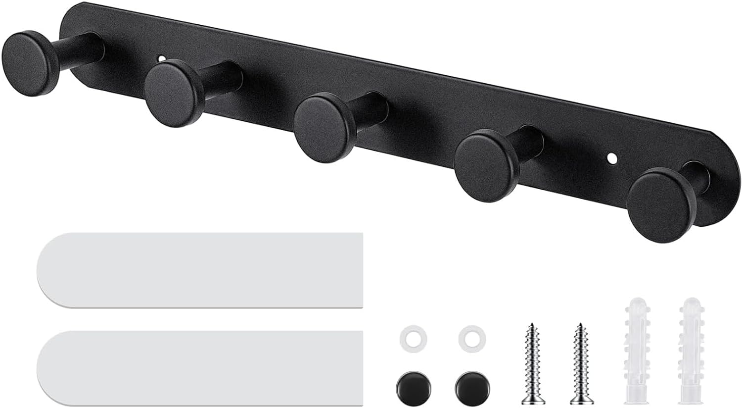 YUNYU Heavy-Duty Stainless Steel Coat Hooks - Self Adhesive No-Drill Wall Mounted, Black Door Hooks with 5 Hangers for Bathroom, Bedroom & Kitchen Storage Organisation image number 1