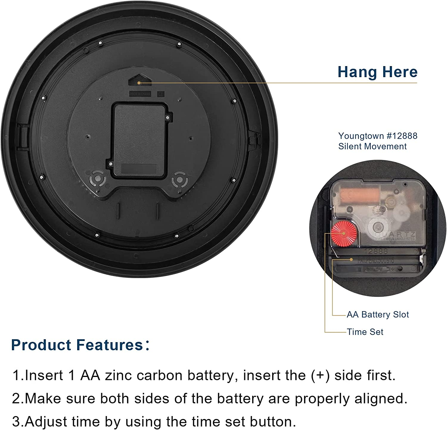 OCEST 16 Inch Garden Clocks Outdoor Waterproof, Large Thermometer, Hygrometer, Retro Design, Non-Ticking Battery Operated for Home Decor Patio (Blue) image number 3