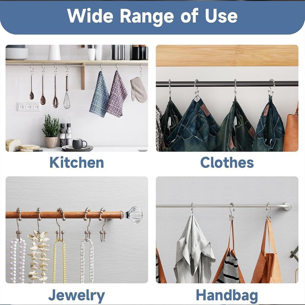 12Pcs Shower Curtain Hooks Rings Rustproof Stainless Steel Double-Hook Rollerball Shower Hooks Rings for Shower Rods - Black image number 3