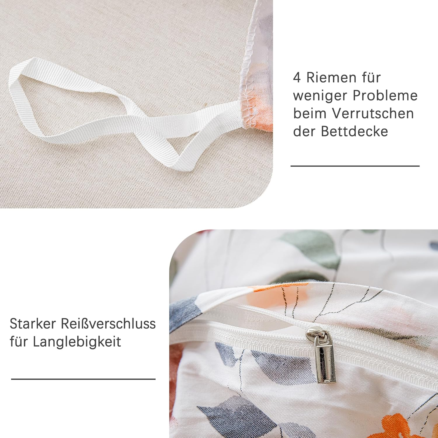 Atsense Bed Linen 155 X 220 Cm Cotton, 2-Piece Bed Linen Sets, Colourful Plants Flowers Pattern, Oeko-Tex Soft Duvet Cover Set with Zip and 1 Pillowcase 80 X 80 Cm image number 3