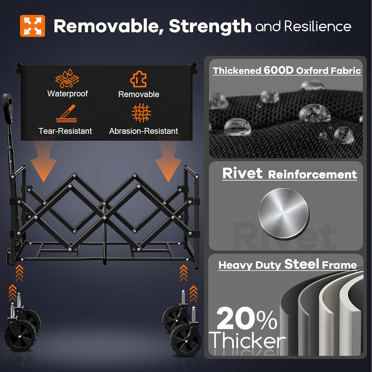 Originsure Collapsible Wagon Cart Foldable - Portable Heavy Duty Folding Beach Wagons with Wheels - Outdoor Utility Carts for Groceries, Shopping, Camping, Sports, Garden with Large Capacity - Black image number 6