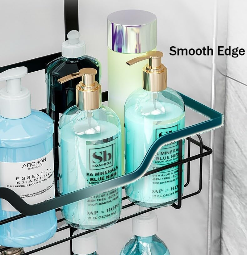 POPULUSL over the Door Shower Caddy, 3 Tier No Drilling Shower Storage with Hooks for Razor and Sponge, Rustproof Bathroom Shower Storage Rack Basket, Easy to Install image number 6