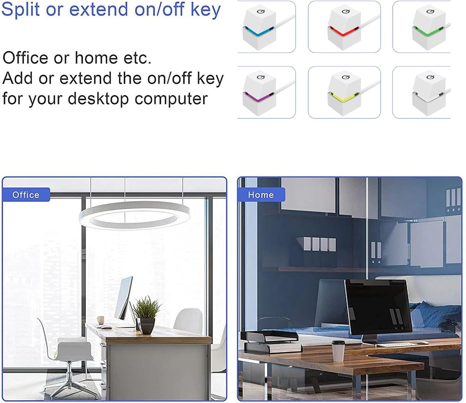 Desktop Computer Power Switch Power Supply Control Adapter Cable Mechanical Key Blue Switch External Desktop Computer Power on off Switch Button (Colorful Light 2M) image number 4