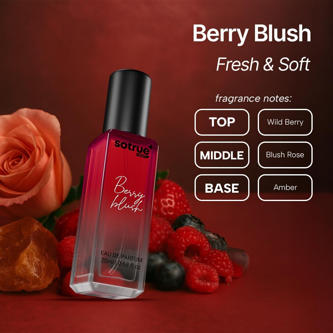 Sotrue Perfume for Women Gift Set Pack of 4X20 Ml Eau De Parfum Premium Luxury Long Lasting Fragrance Spray Berry Blush, Honey Spice, Oud Femme Vanilla Spark 4X20 Ml image number 1