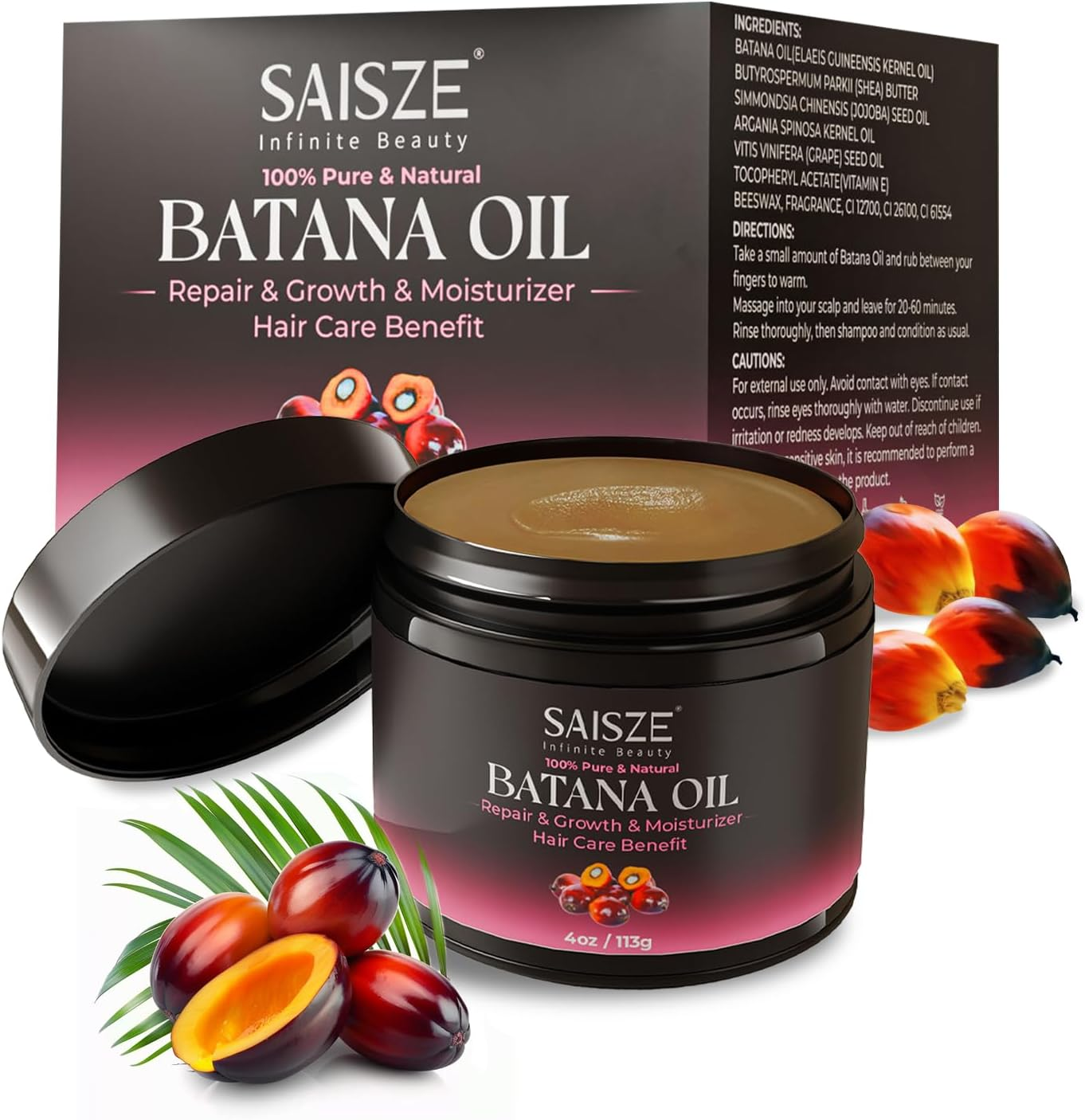 SAISZE Batana Oil for Hair Care, 100% Raw Hair Oil for All Hair Tpyes, Dr Sebi Batana Oil from Honduras, Moisturizer, Smoothing, and Enhancing Thickness for Women and Men, 4Oz image number 2