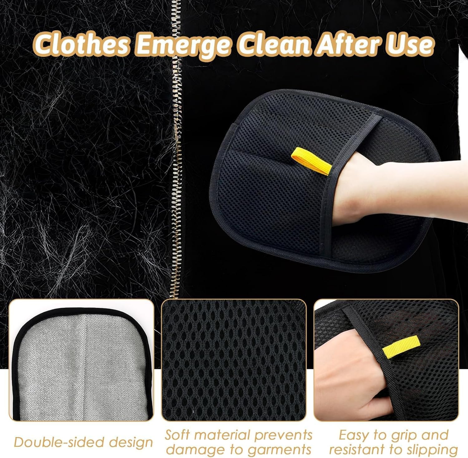 XXHUO Pet Hair Glove and Brushes, 1 Pair Anti-Static Gloves + 1 Hair Removal Brush + 1 Grooming Brush with 2 Hooks for Storing Cats Dogs Long Hair Short image number 3
