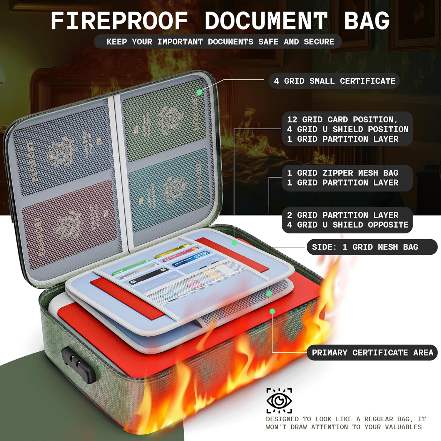 Revolex Waterproof Document Bag &ndash; Fireproof A4 Document Organizer & Storage Folder for Important Papers with 20 Pouches, Secure Bag Case with Lock for Home and Office Use image number 5
