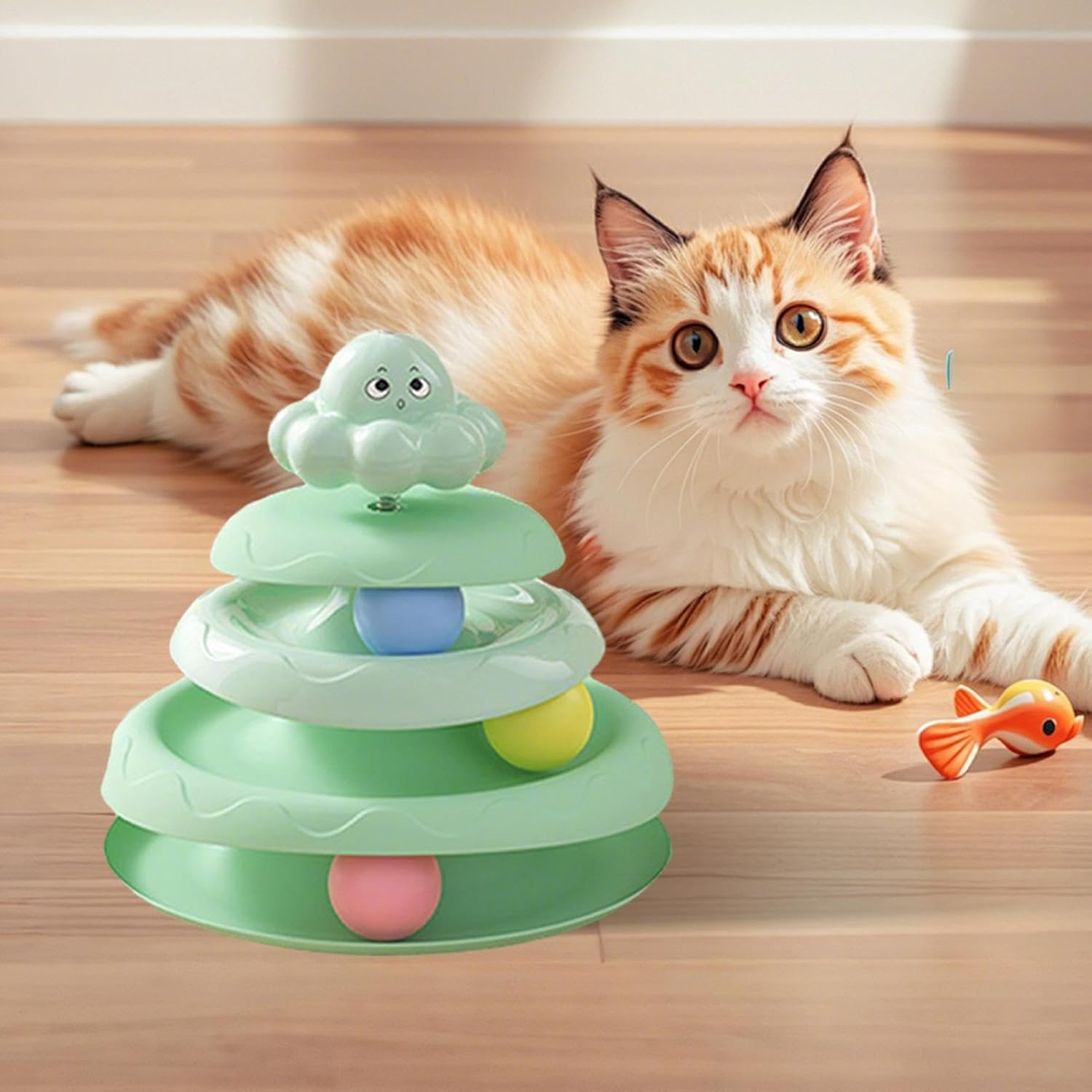 Cat Ball Track Toy | Three Layer Cat Ball Toy - Exercise Scratcher Anti-Slip Moving Puzzle Games for Small Space Indoor Hunting Treat Enrichment Boredom Birthday image number 1