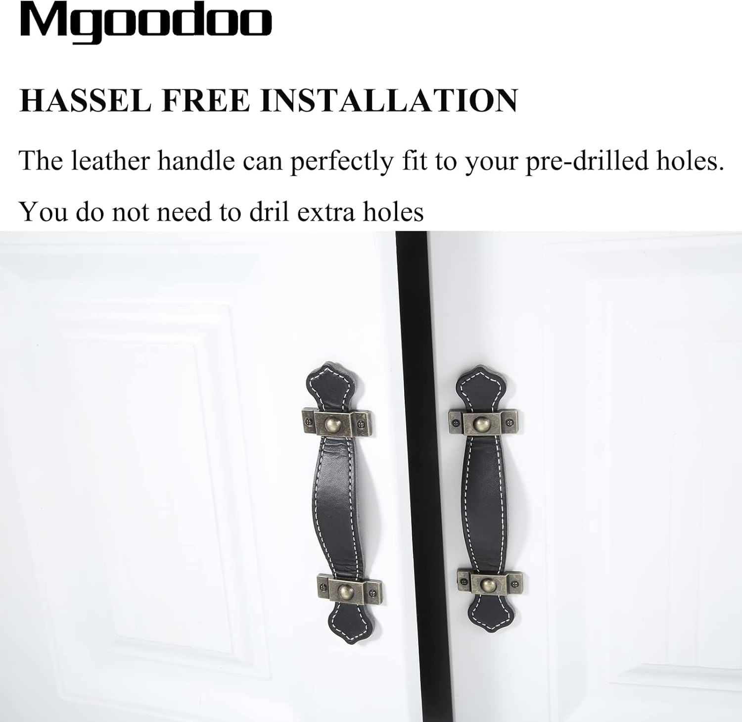 Mgoodoo 5 Pack Leather Drawer Pulls, Handmade Leather Dresser Pull Kid Friendly Drawer Knobs Soft Canbinet Handle for Wardrobe Door Furniture Replacement 6Inch - Black image number 2