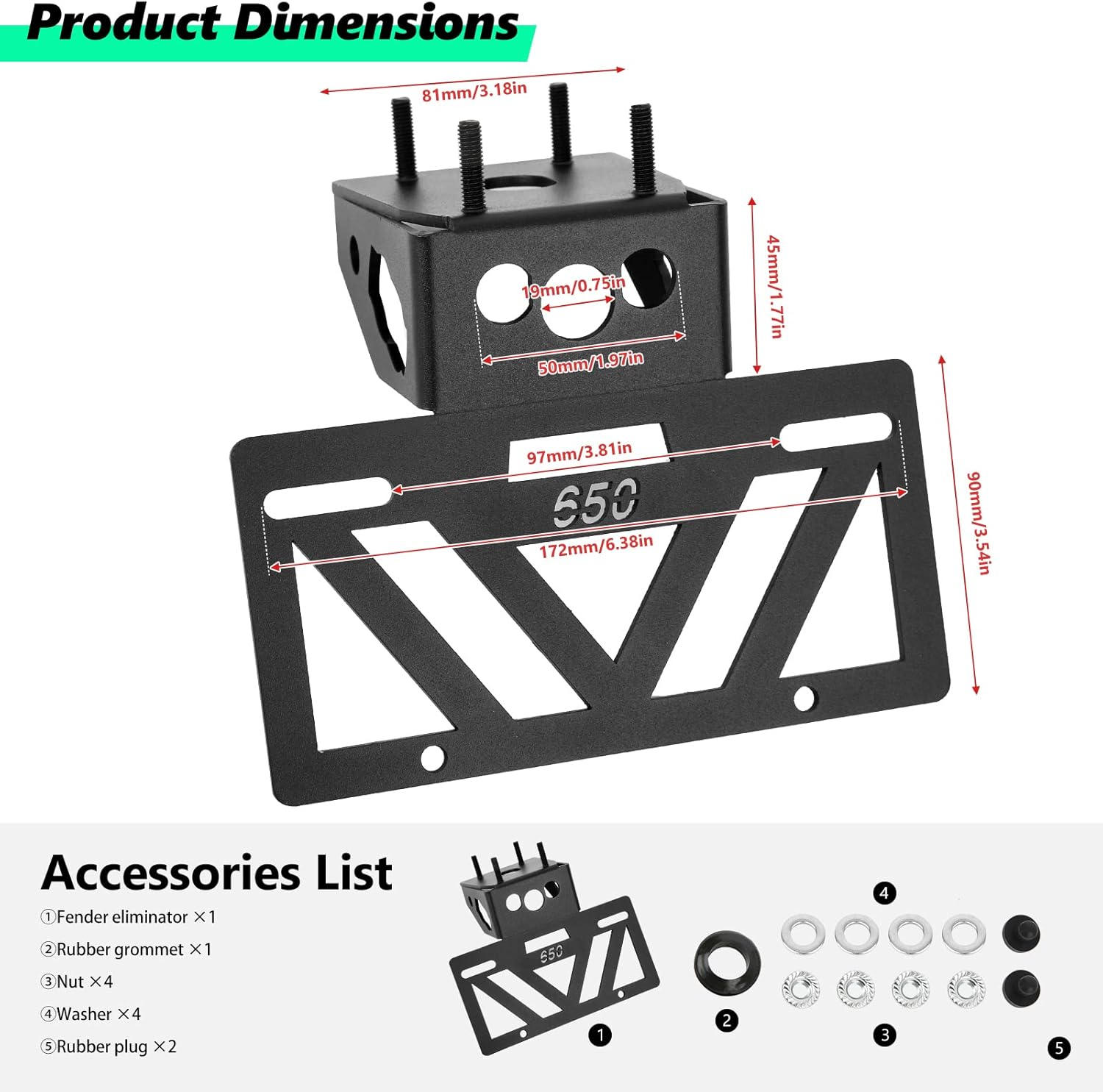 INKUDRI 2025 Ninja 650 Fender Eliminator Z650 Fender Eliminator 2024 Ninja 650 Tail Tidy Ninja 650 License Plate Bracket Holder Z650 EX650 ABS 2017 2018 2019 2020 2021 2022 2023 2024 2025