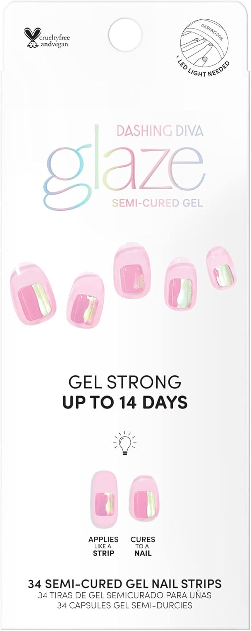 Dashing Diva Glaze Nail Strips - Pink Dew | Works with Any LED Nail Lamp | Long Lasting, Chip Resistant, Semicured Gel Nail Strips | Contains 34 Salon Quality Nail Wraps, 1 Prep Pad, 1 Nail File image number 3