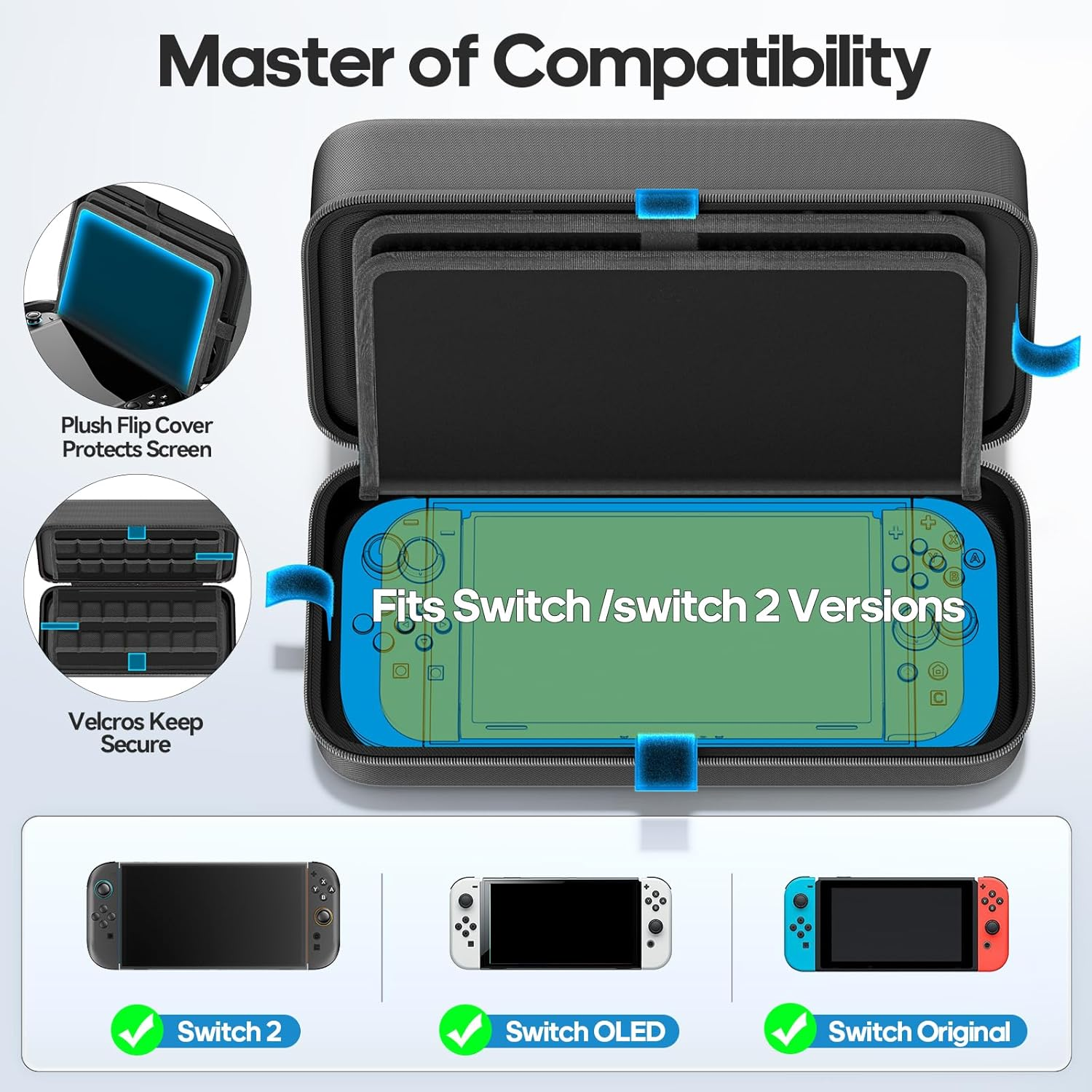 OIVO Switch 2 Case Compatible with Nintendo Switch 2, Large Switch 2 Carrying Case Fit for Joycon & Adapter, Protective Switch 2 Travel Hard Bag Holds 28 Game Cards, Switch Accessories Kit image number 5