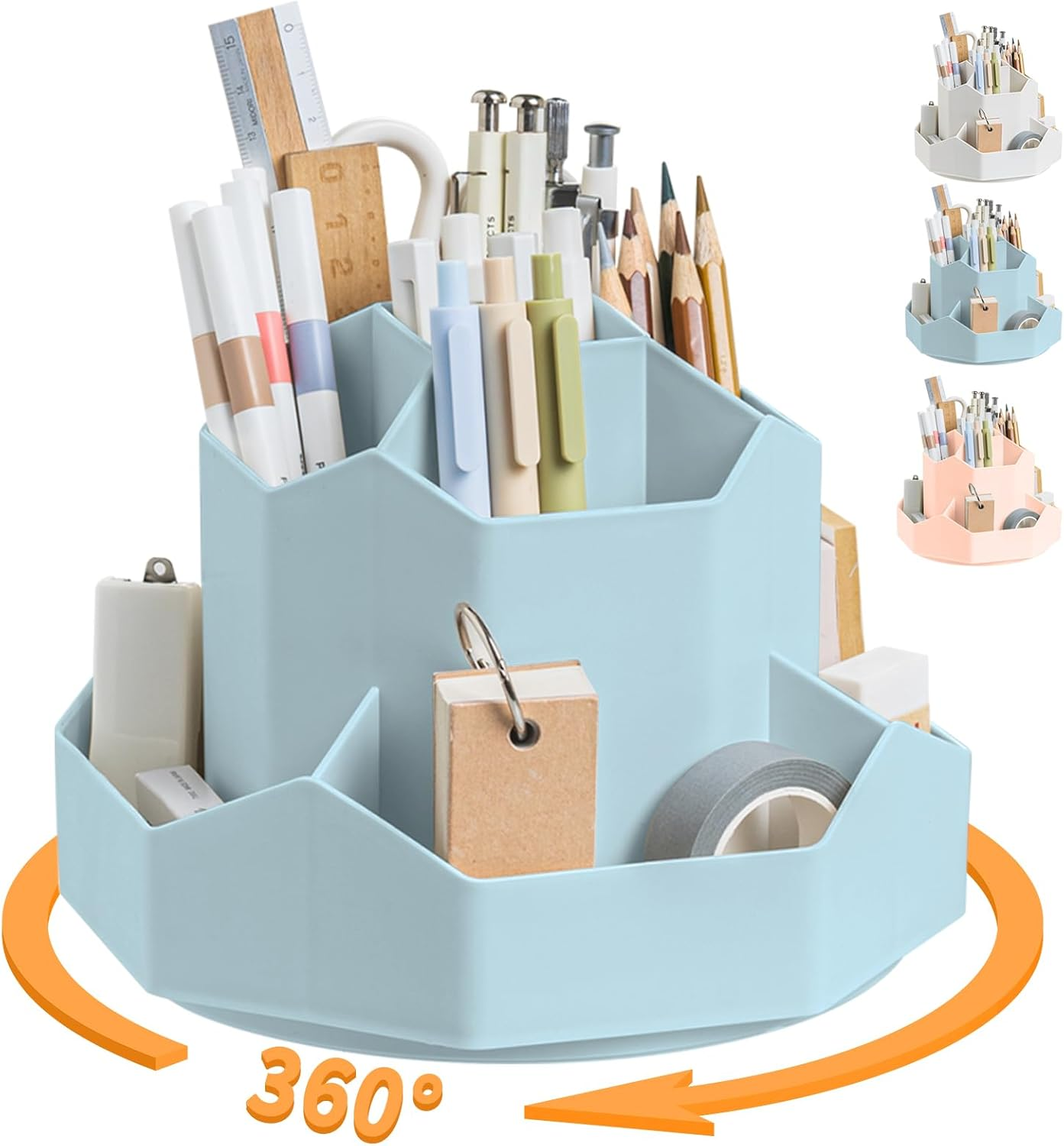 Cayxenful Pencil Pen Holder for Desk,9 Slots 360 Degree Rotating Desk Organizers,Desktop Storage Stationery Supplies Organizer, Cute Pencil Cup Pot for Office, School, Home(Black)