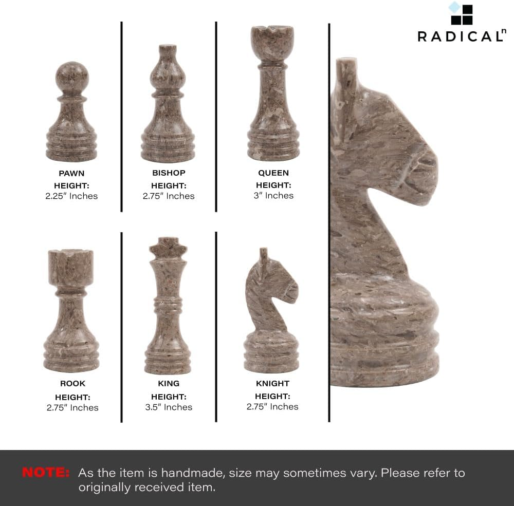 Radicaln 15 Inches Large Handmade White and Grey Oceanic Weighted Marble Full Chess Game Set for Adults Staunton and Ambassador Gift Style Tournament Chess Sets -Non Wooden -Non Glass -Not Backgammon image number 5