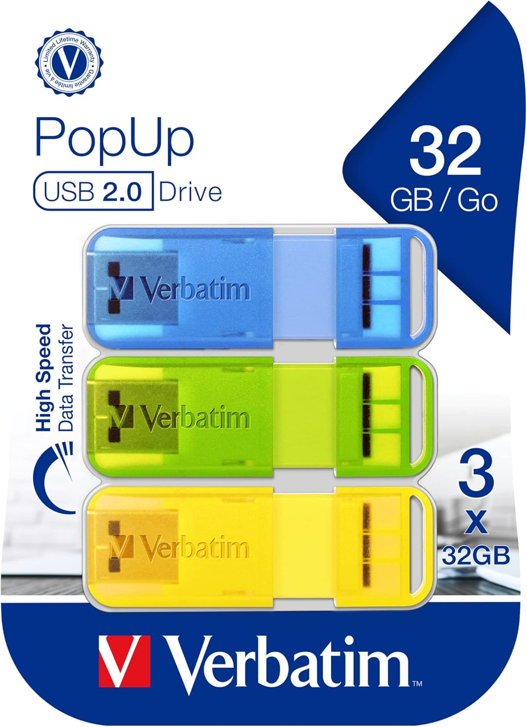 Verbatim Pop-Up USB 2.0 32GB Triple Pack - Assorted Bright Colours image number 2