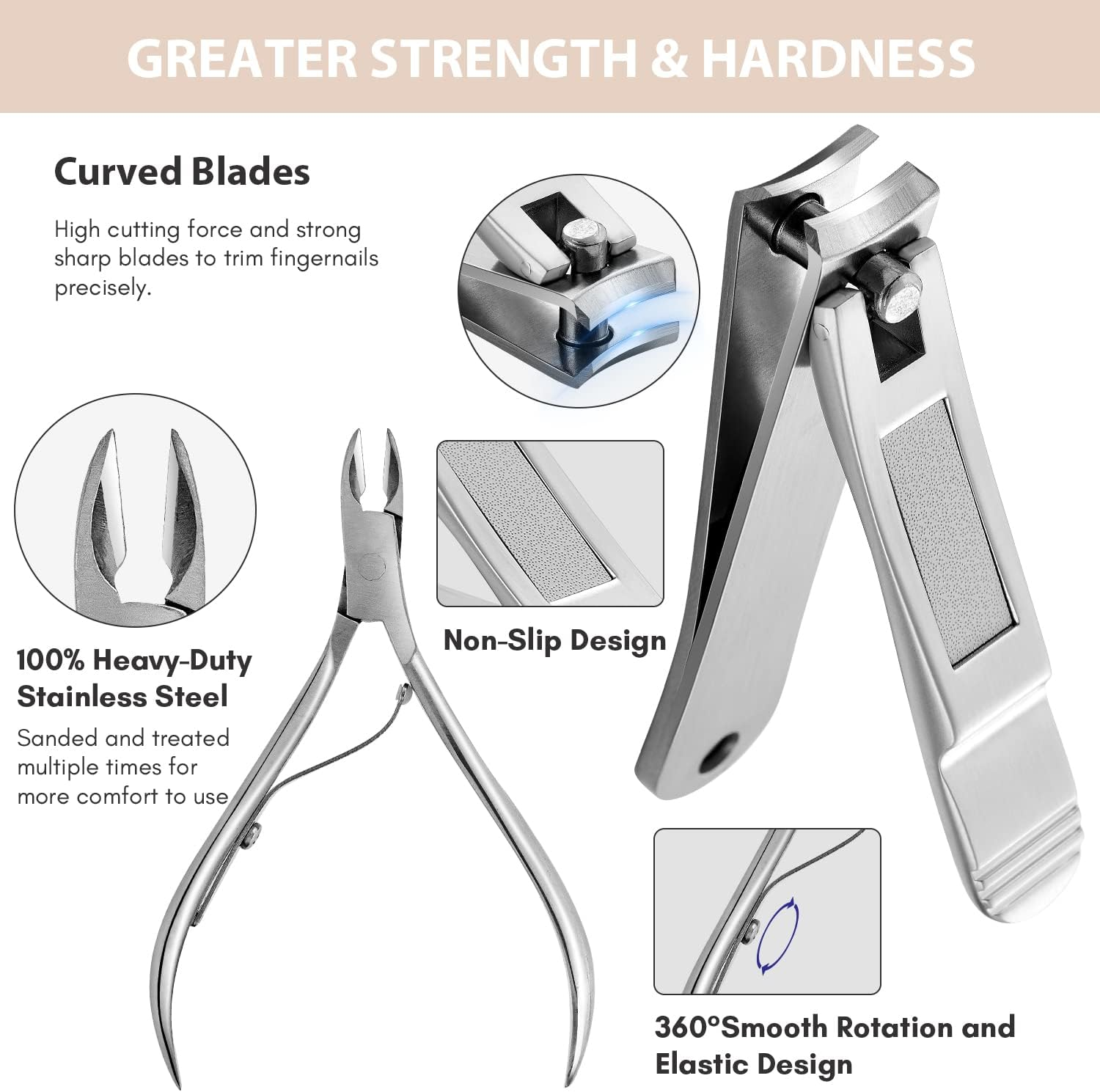 Manicure Set, FAMILIFE Professional Manicure Kit Nail Clippers Set 11 in 1 Stainless Steel Pedicure Tools Kit Grooming Kit with Portable Brown Leather Travel Case for Men (Gold) - Brown-1 image number 4