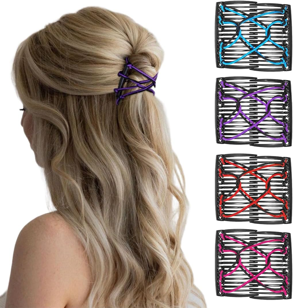 PNPGDYK Pack of 4 Hair Combs for Clips, Hair Pins, Hair Clips, Women, Fashionable Stretchy Hair Clip for Thick or Fine Hair, for Women and Girls