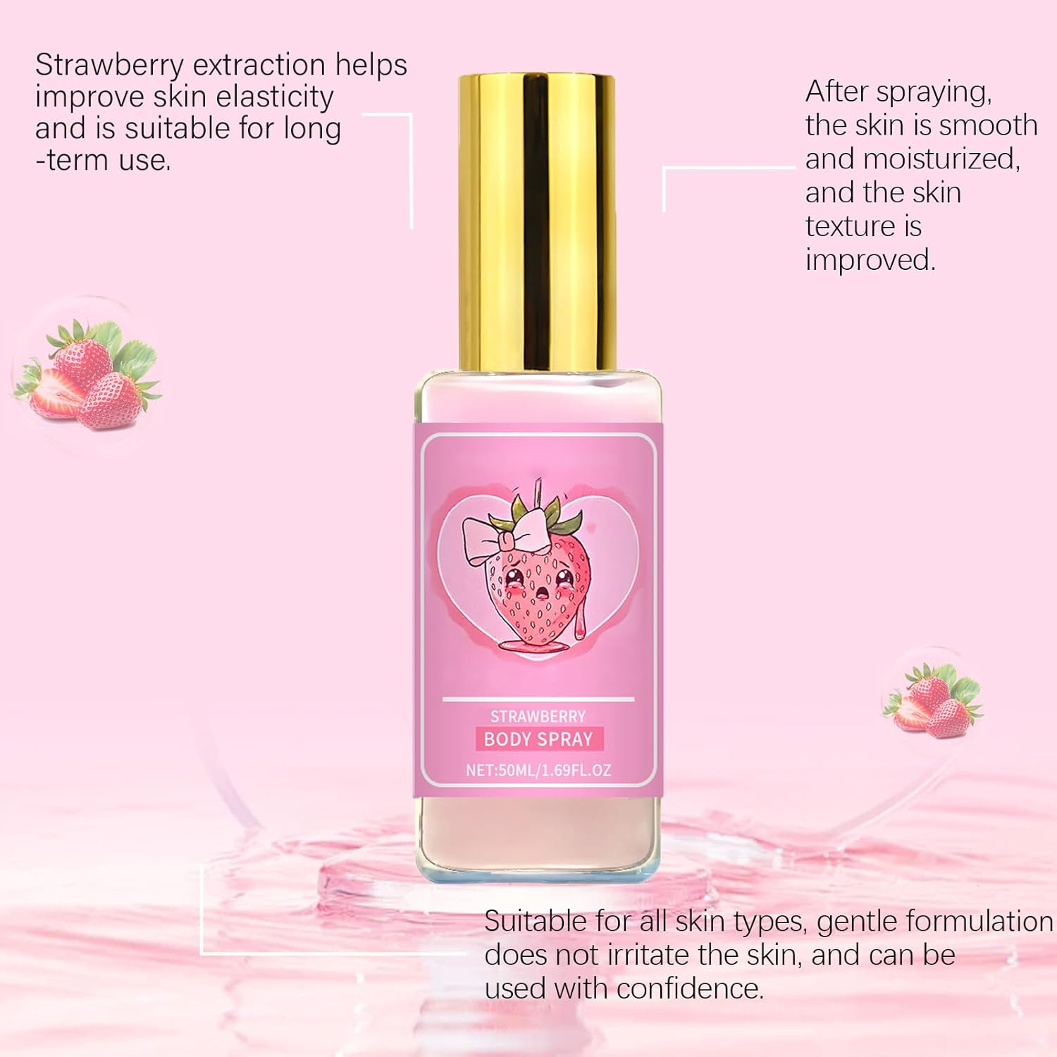 Pink Tears Strawberry Body Mist, Refresh Strawberry Body Milk Mist, Long-Lasting Fragrance Spray for Women, Nourishing Body & Hair with Refreshing Scent, Hydrating Lightweight (2Pcs)