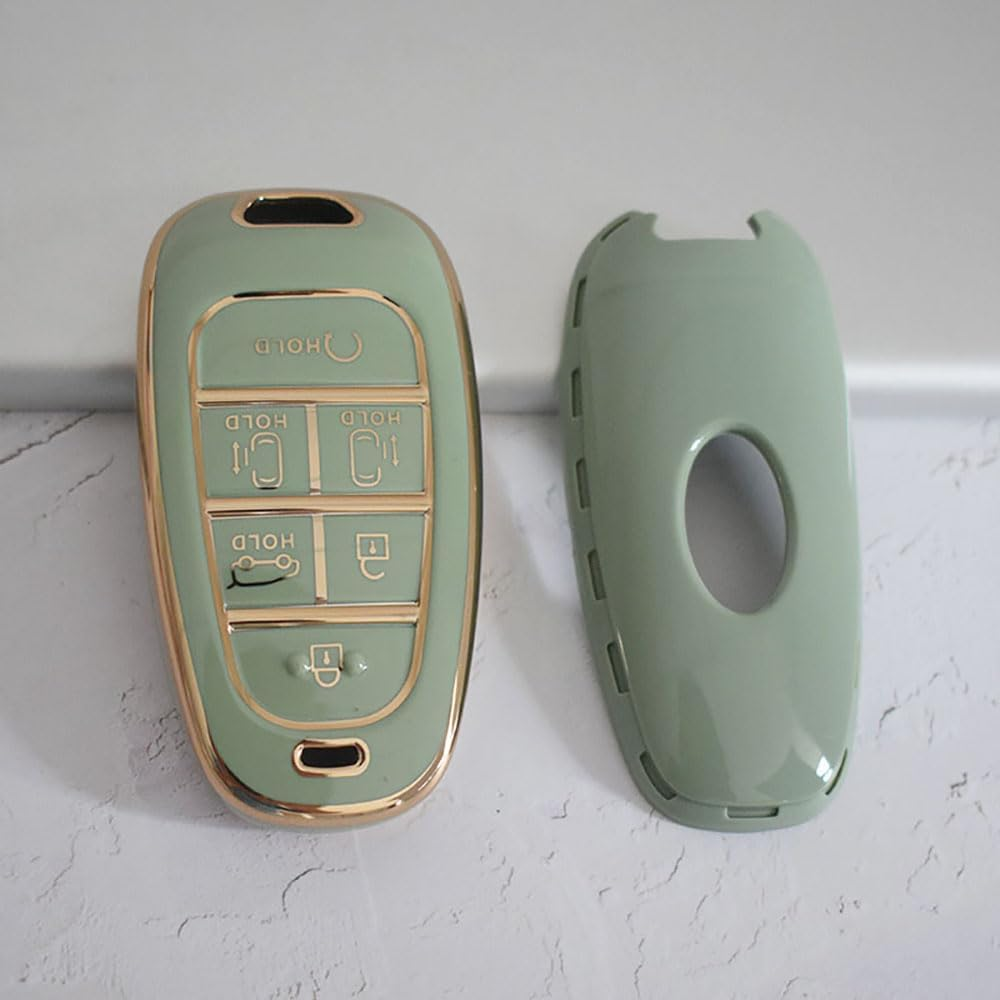 Ontto Car Key Fob Cover Fit for Hyundai Santa Fe Tucson 2022 Nexo NX4 Atos Solaris Prime 2021 Key Case TPU Remote Key Shell Holder Bag Keychain Keyring Protector Accessories 6 Buttons Black image number 3