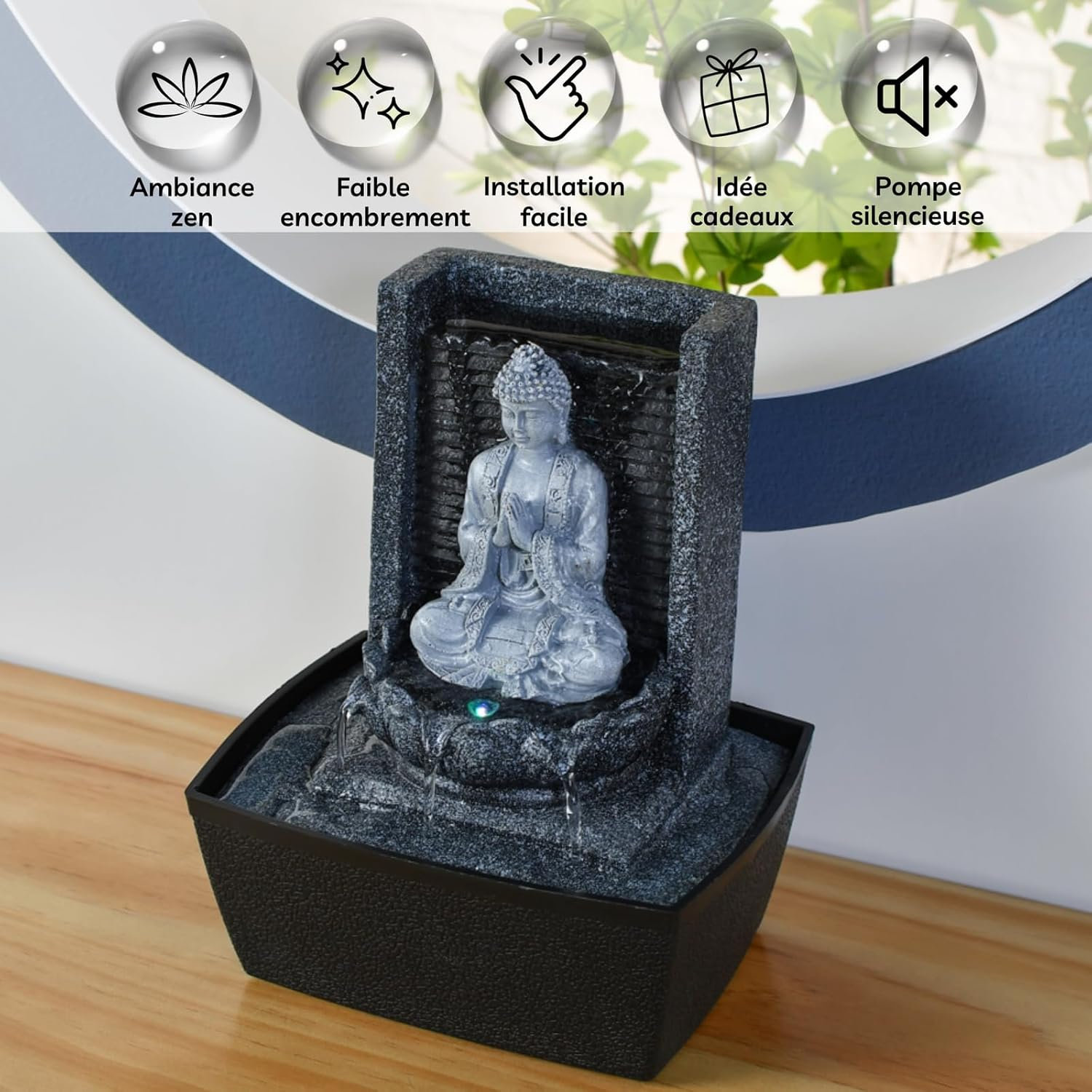 Zen'Light Nirvana Indoor Fountain, Waterfall with Buddha and White LED Lighting, Modern Zen Decoration, Ideal for Meditation and Relaxation, Feng Shui, Height 26 Cm image number 5