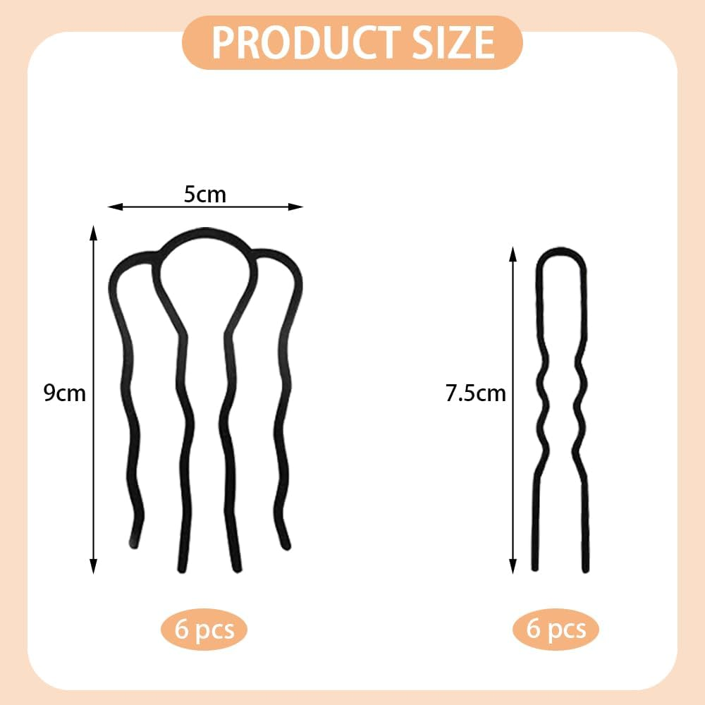 TRKETK 12 Pcs Metal Hair Fork Clips Side Combs Vintage French Twist Comb Messy Updo Bun Hairpin U-Shape Hairpin Styling Tool Accessories for Women Girls All Hair Types (Black) image number 3