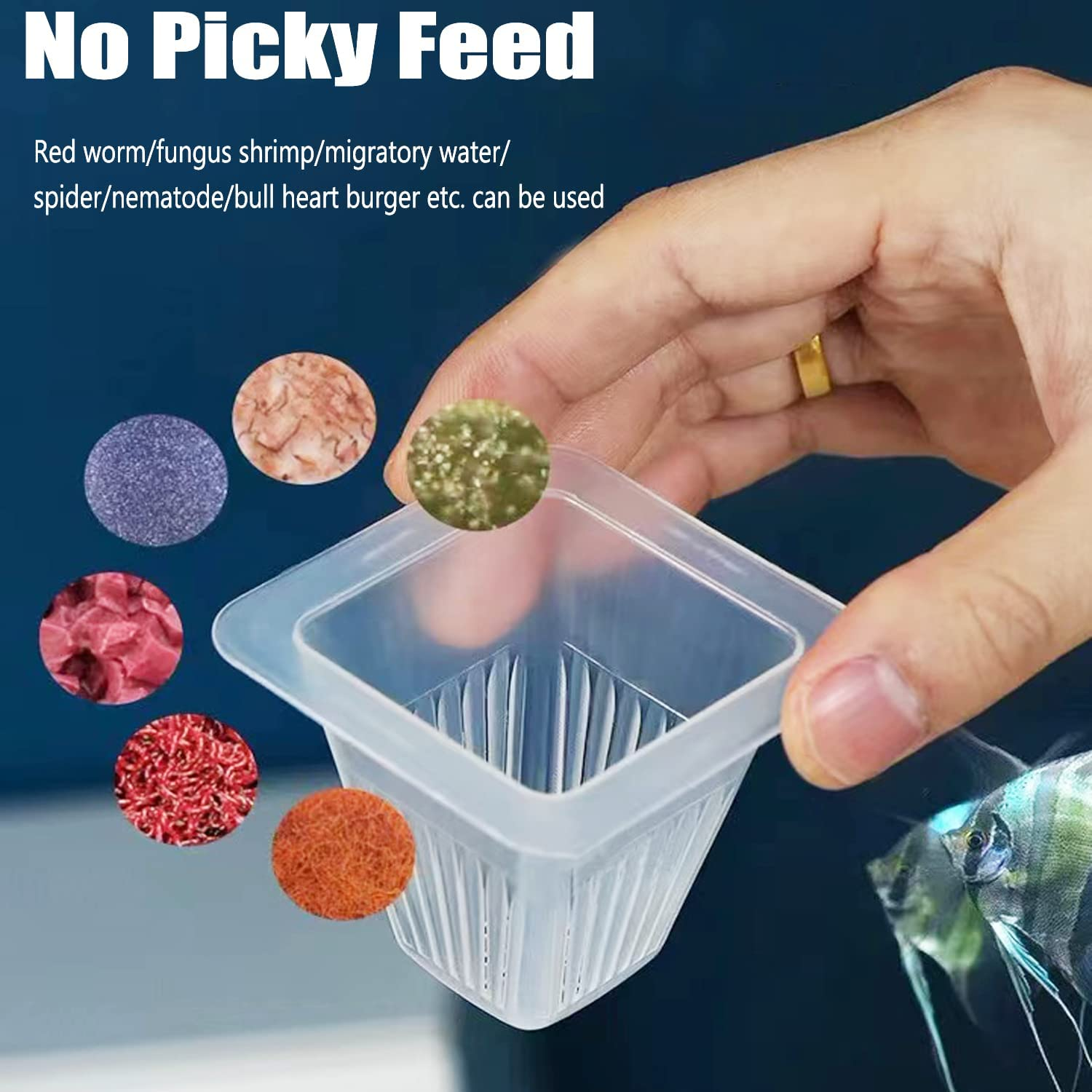 FLOURITHING Multi-Function Fish Feeder Ring Set Aquarium Fish Tank Live Red Worm Food Feeder Plant Cone Cup Feed Thaw Measuring Cup Shape Basket for Feeding Feeding Fish Aquatic Pet for Betta - Blue image number 4