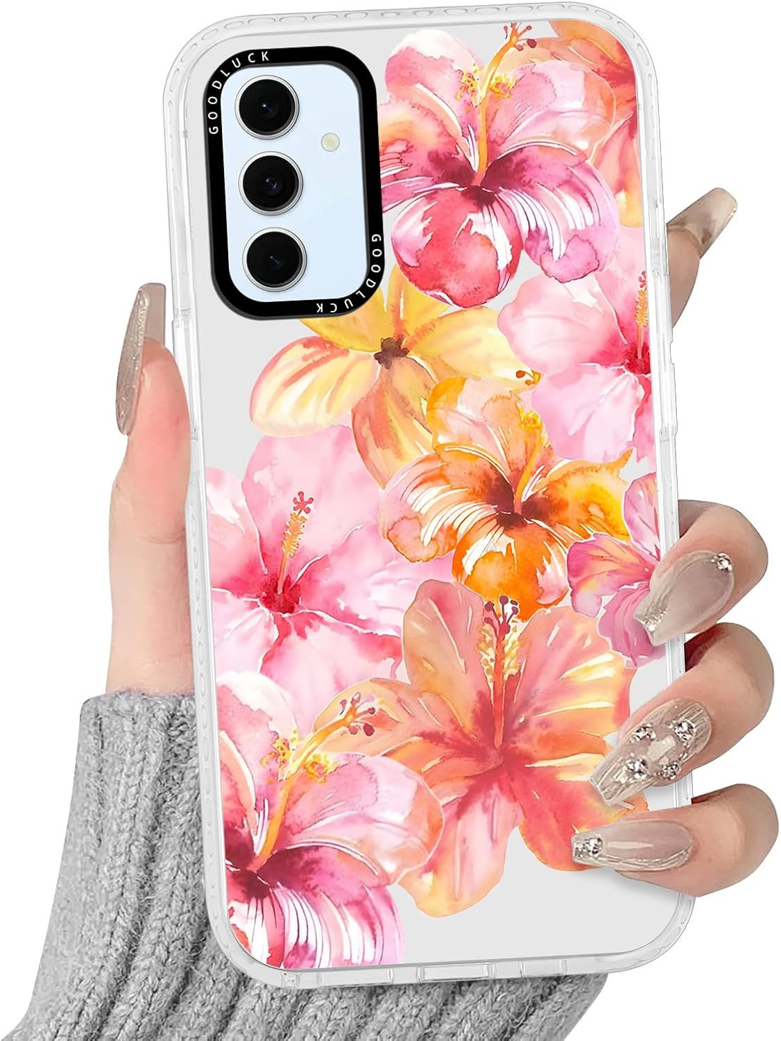 Yoedge Transparent Mobile Phone Case for Samsung Galaxy S24 FE Case, Aesthetic Hibiscus Flowers Summer Pattern Shell Design Girls Gift Protective Case Silicone Case for Samsung S24 FE 6.7 Inches
