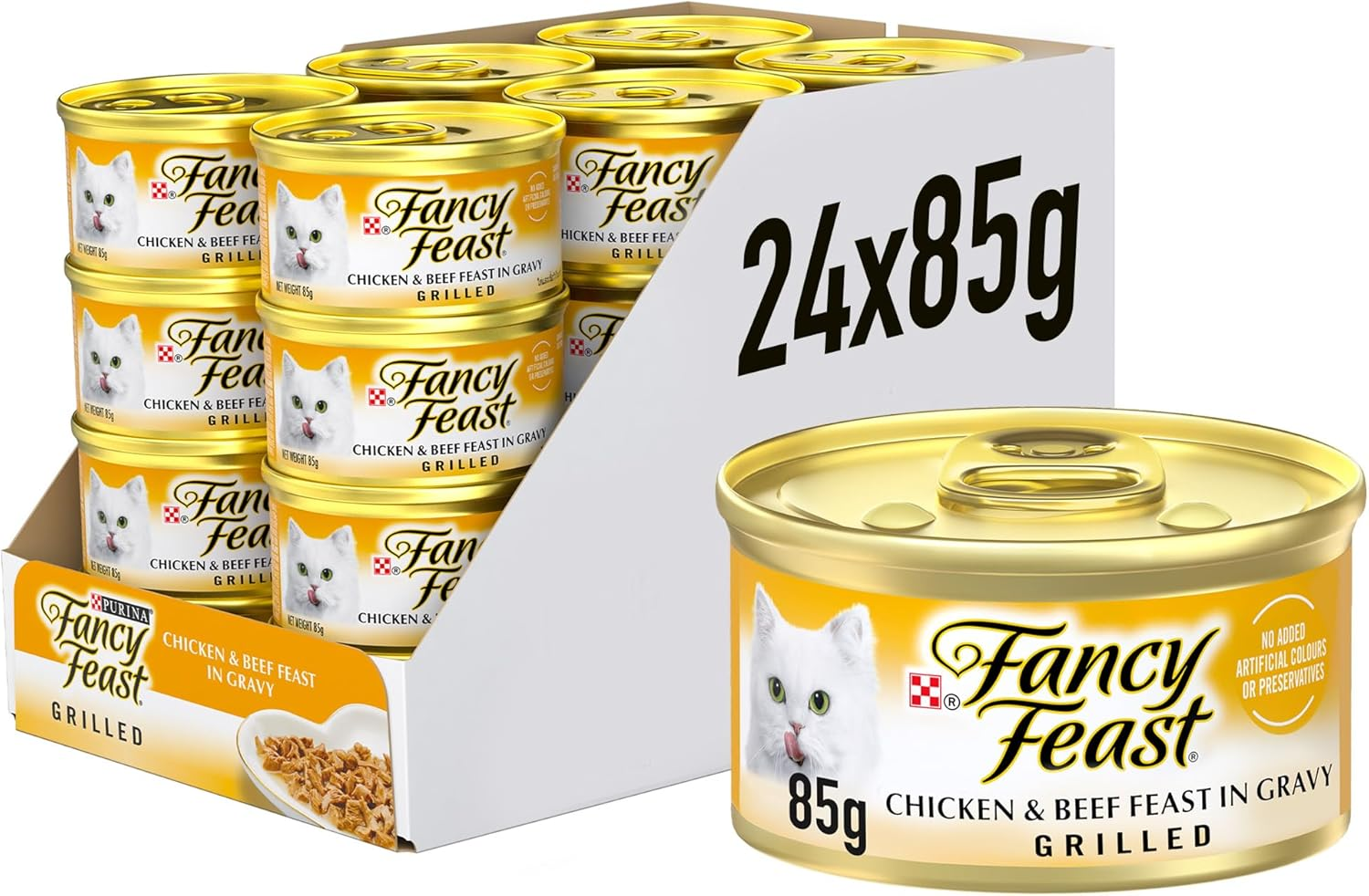 Fancy Feast Grilled Adult Wet Cat Food Grilled Chicken & Beef Feast in Gravy 24X85G image number 2