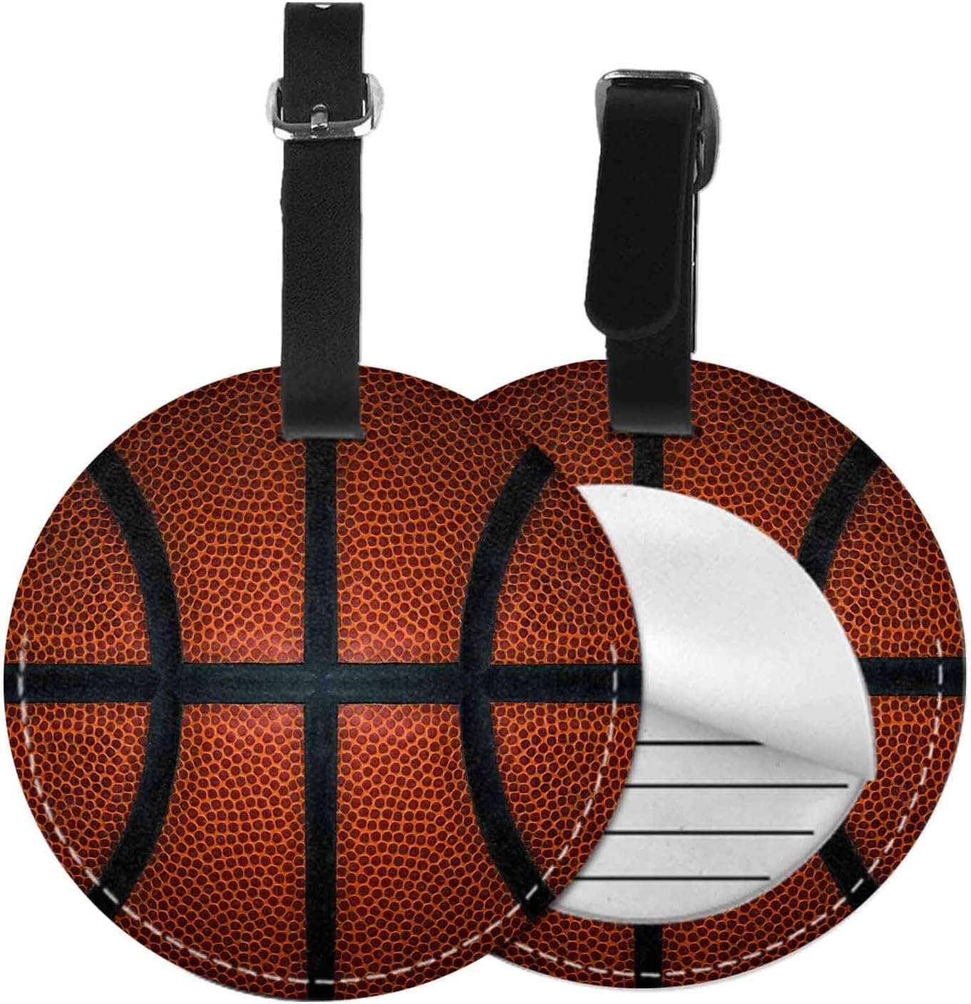 TKS MITLAN Basketball Luggage Tag for Suitcases Game Leather Texture Spot Sport Red Black Color Team Popular Art Cool Ball PU Leather Bag Travel Suitcase ID Identifier round Baggage Tags (1 Pack)