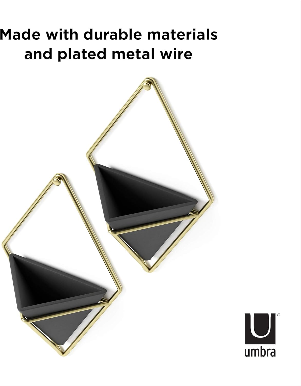 Umbra Trigg Hanging Planter Wall Decor Set, for Displaying Small Plants, Pens and Pencils, Makeup Accessories, Black/Brass image number 2