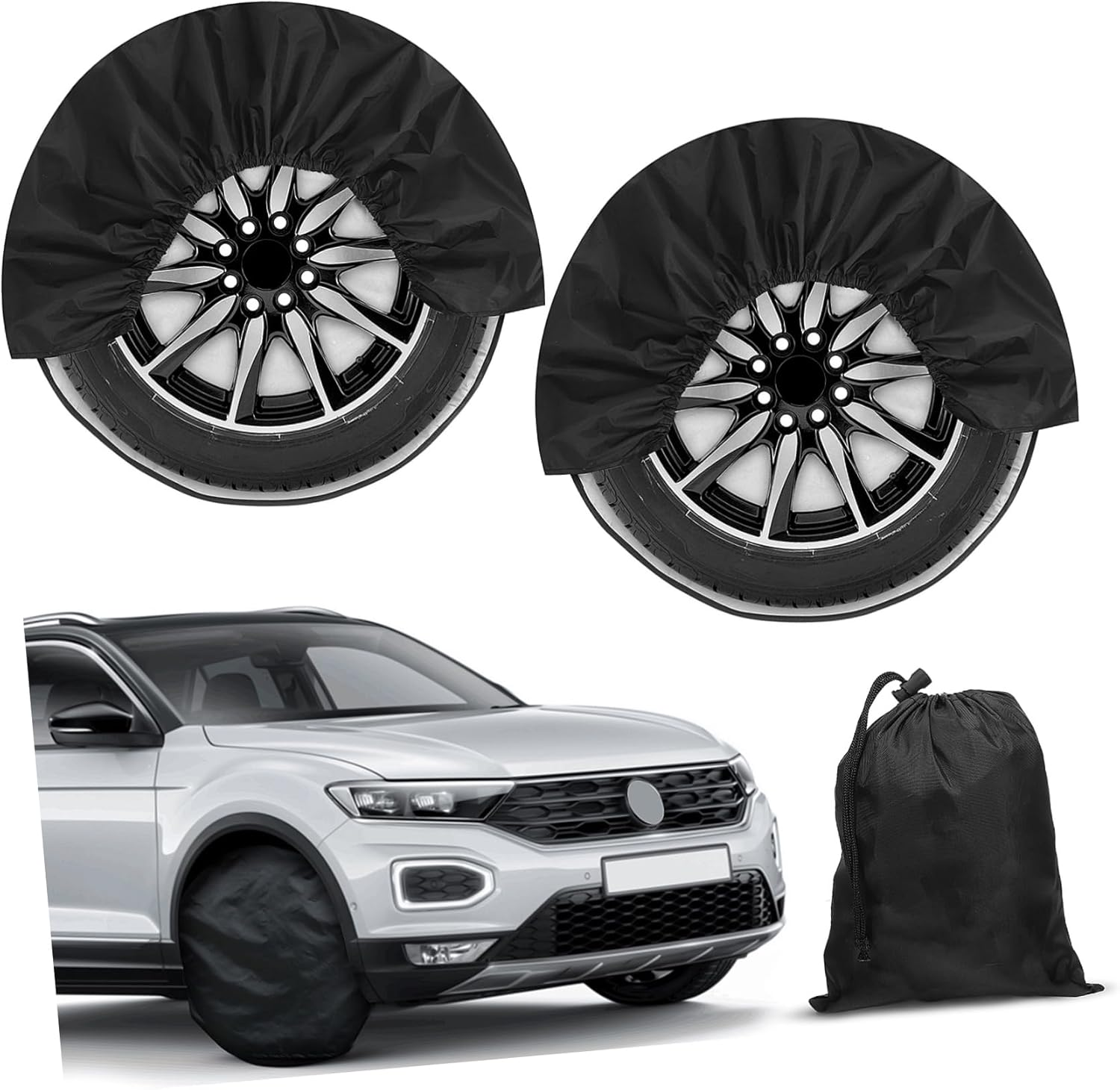 ASAKKURA 4Pcs Tire Covers Protective Wheel Covers for Car Truck Trailer Rv Black Oxford Cloth Tire Storage Bag
