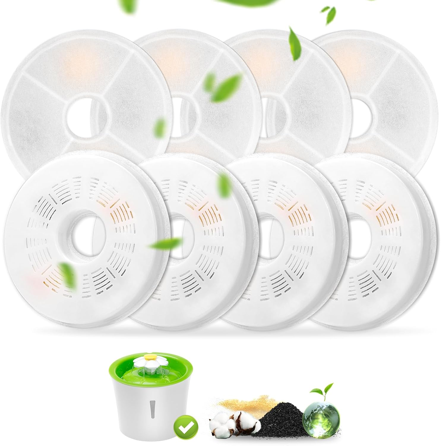 Cat Fountain Filter, Pack of 8 Replacement Filters for 3L Cat Water Fountain Filter, Cat Fountain Filter and Activated Carbon Ion Exchange Resin for Cats and Dogs for 3L Flower Drinking Fountain For image number 3