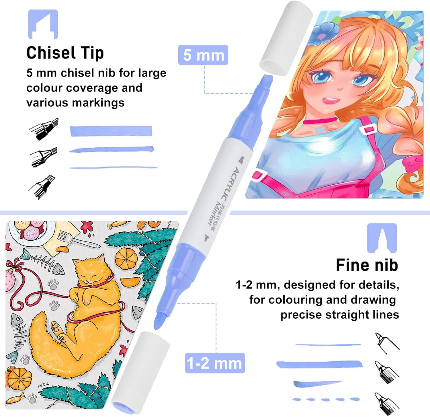 48 Colors Acrylic Markers, Acrylic Paint Pens Set for Kids Artist Adults Coloring Drawing, Paint Markers Double Tipped, Marker Pen for Rock Painting, Wood, Canvas, DIY Crafts Making Art Supplies image number 3