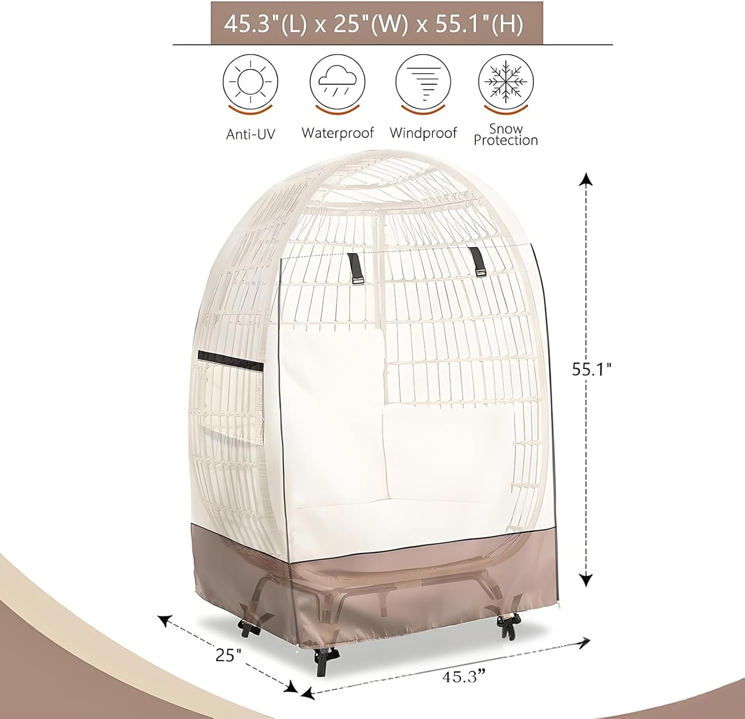 Patio Chair Covers Waterproof - Egg Rocking Chair Cover with Double Zipper | Heavy-Duty Weatherproof 420D Oxford Shield for Garden Porch Lawn Yard Outside image number 1