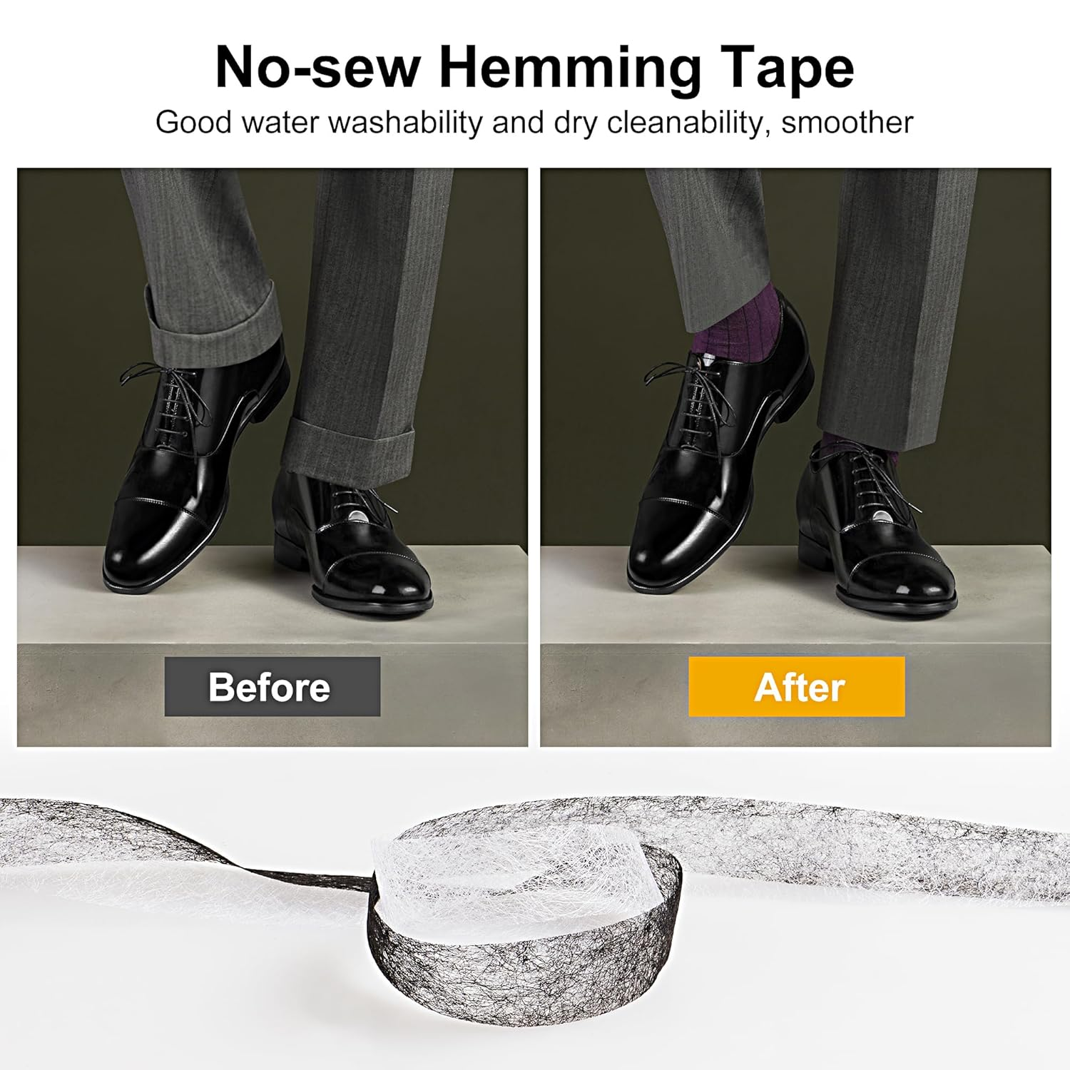 JUNART 2Pcs 2Cm&times;24M Hemming Tape Iron on Hemming Tape,Fabric Fusing Tape, Adhesive Double Sided Hem Tapes for Repair Curtains,Pants,Skirts,Jeans,Fabric Clothes with Tape Measure(Black) - Black image number 6