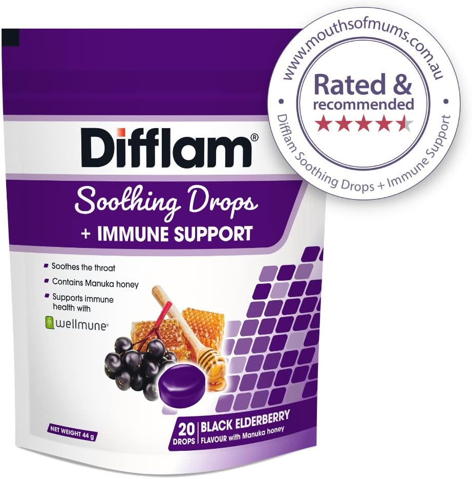 Difflam Soothing Drops + Immune Support 20 Pieces Pack, Black Elderberry
