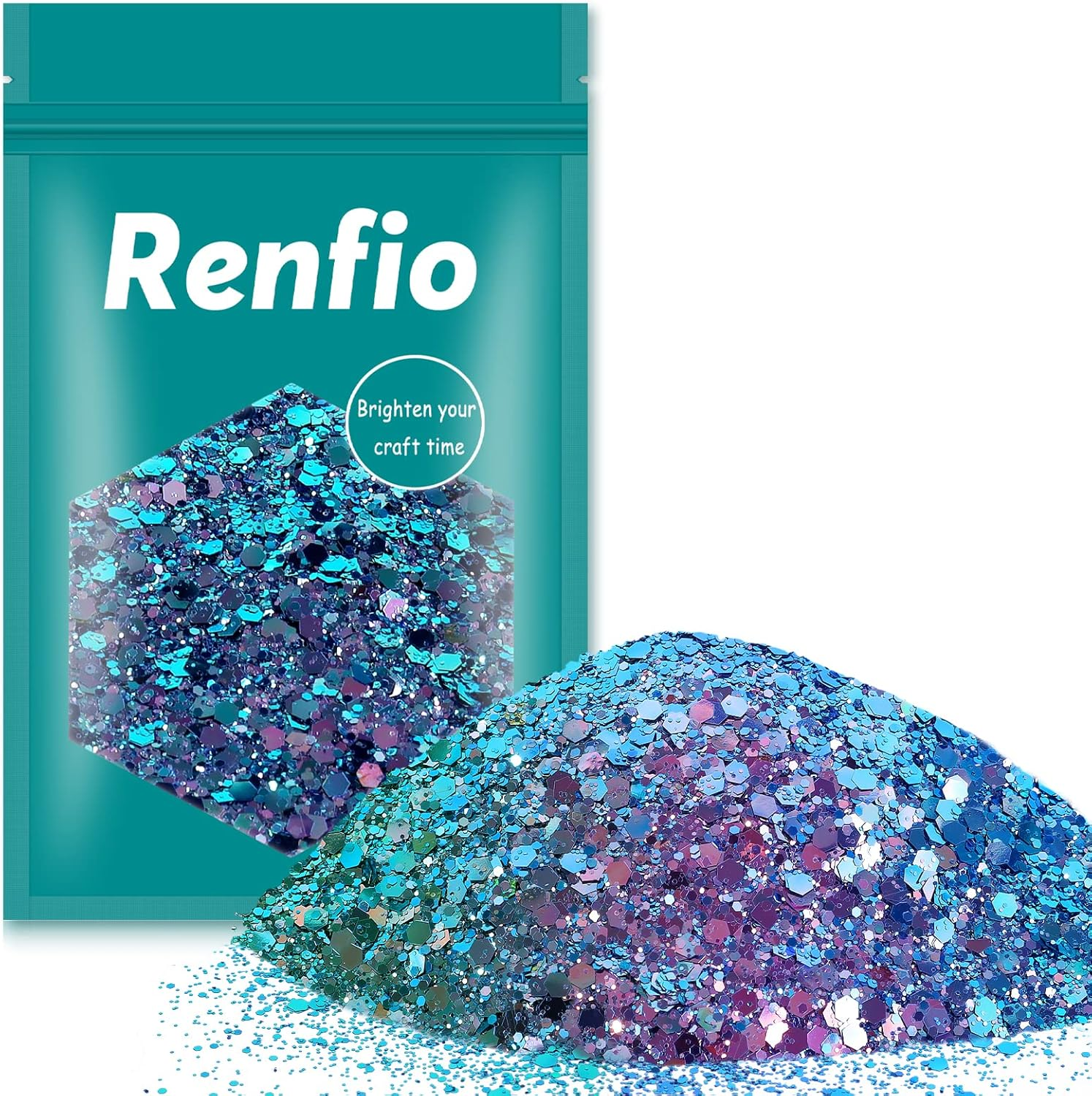 Renfio Chameleon Chunky Glitter, Mixed Fine Powder Color Shift 1.75 Oz (50G) PET Flake Hexagon Purple Copper Green Glitters Sequin Resin Pigment Chip Dust for Slime Painting Craft Hair Nail - Mermaid