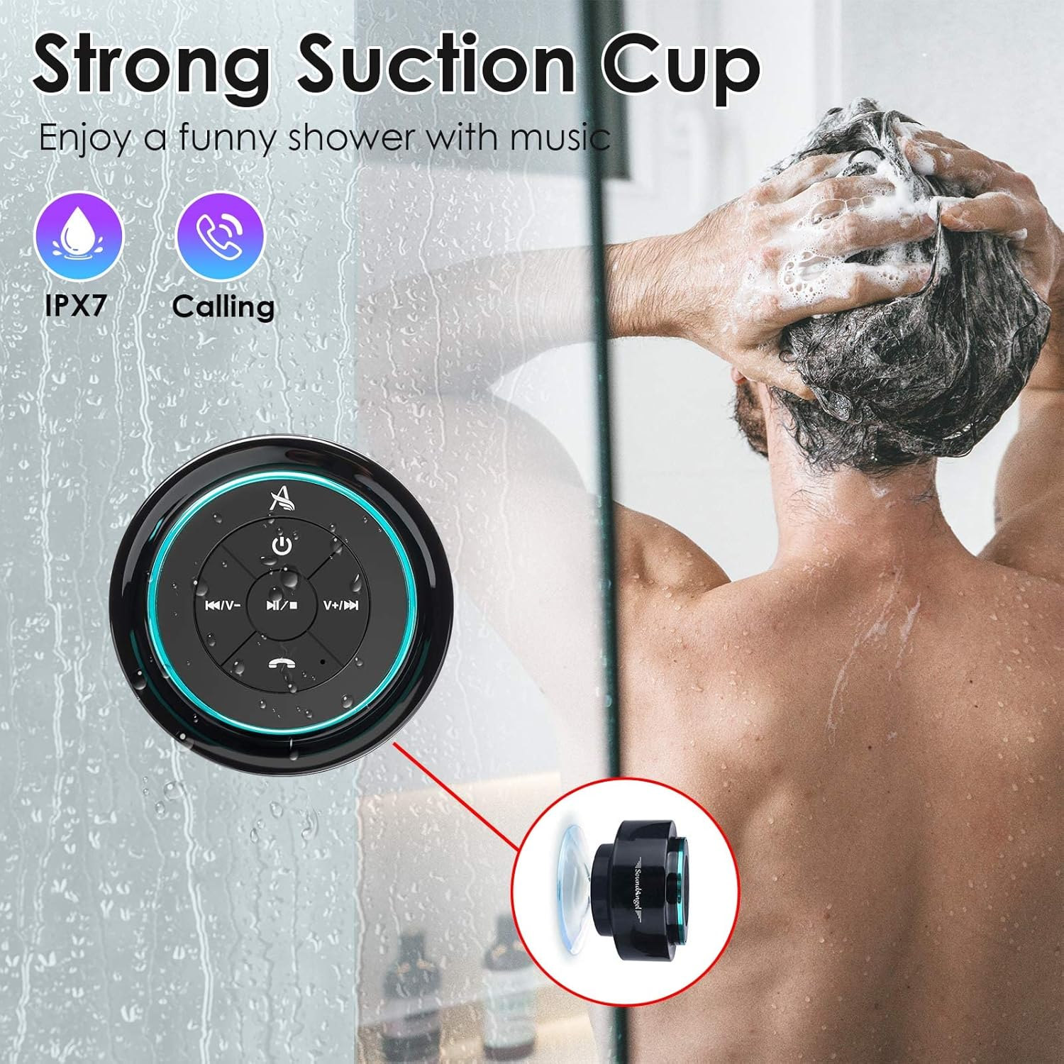 Xleader Soundangel Mate - Premium 5W Shower Speaker IPX7 Certified Waterproof Bluetooth Speaker with Suction Cup, 3D Crystal Sound & Bass, Perfect Mini Wireless Speakers for Iphone Ipad Pool Bathroom image number 4