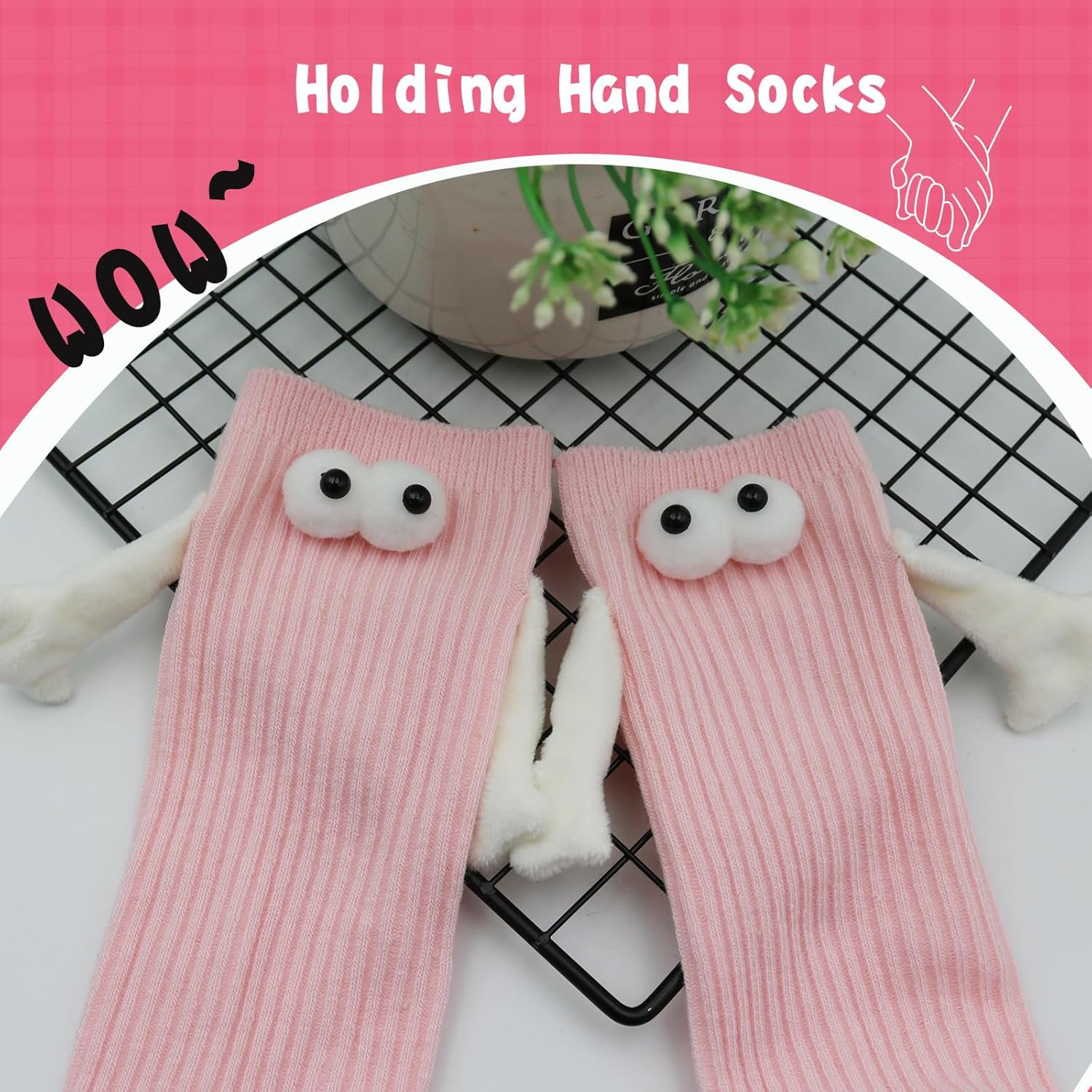 Funny Best Friend Magnetic Hand Hold Sock Couple Buddy Adult Sister Bestie Magnet Weird Match His Her Eye Arm Hug Gag Hilarious Novelty 3D Eyeball Sock Boyfriend Women Men Friendship Silly Fun Gift