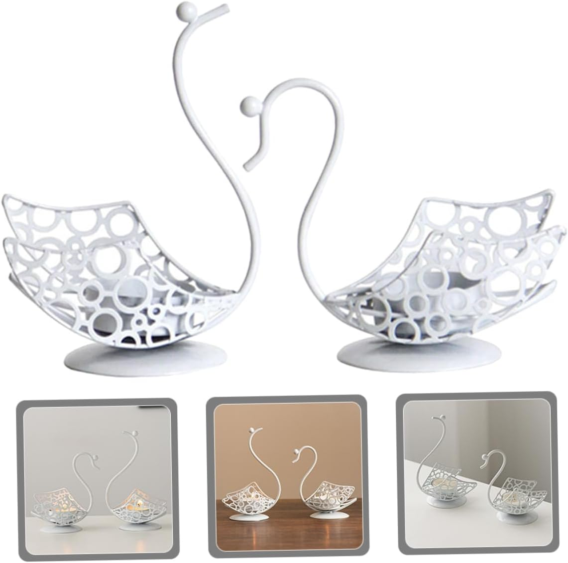 Yardenfun 2Pcs Elegant Swan Shape Candle Holders Sturdy Iron Decorative Candlestick Holders for Home Decor image number 2