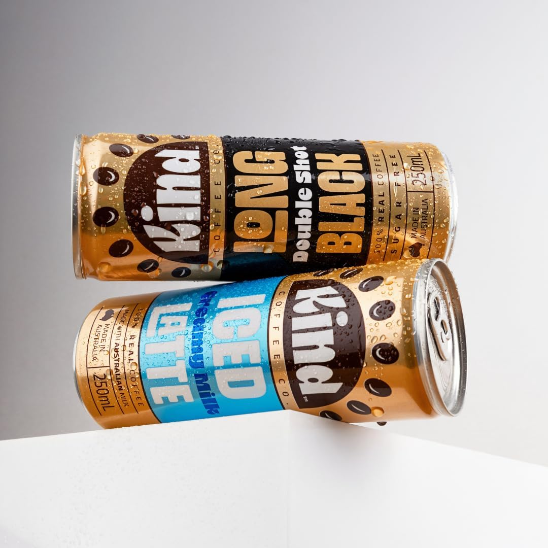 Kind Coffee Long Black Double Espresso - Cold Brew Ready to Drink Coffee, Zero Sugar, No Preservatives, Flavours or Colours, Gluten Free, 250 Ml (Pack of 12)