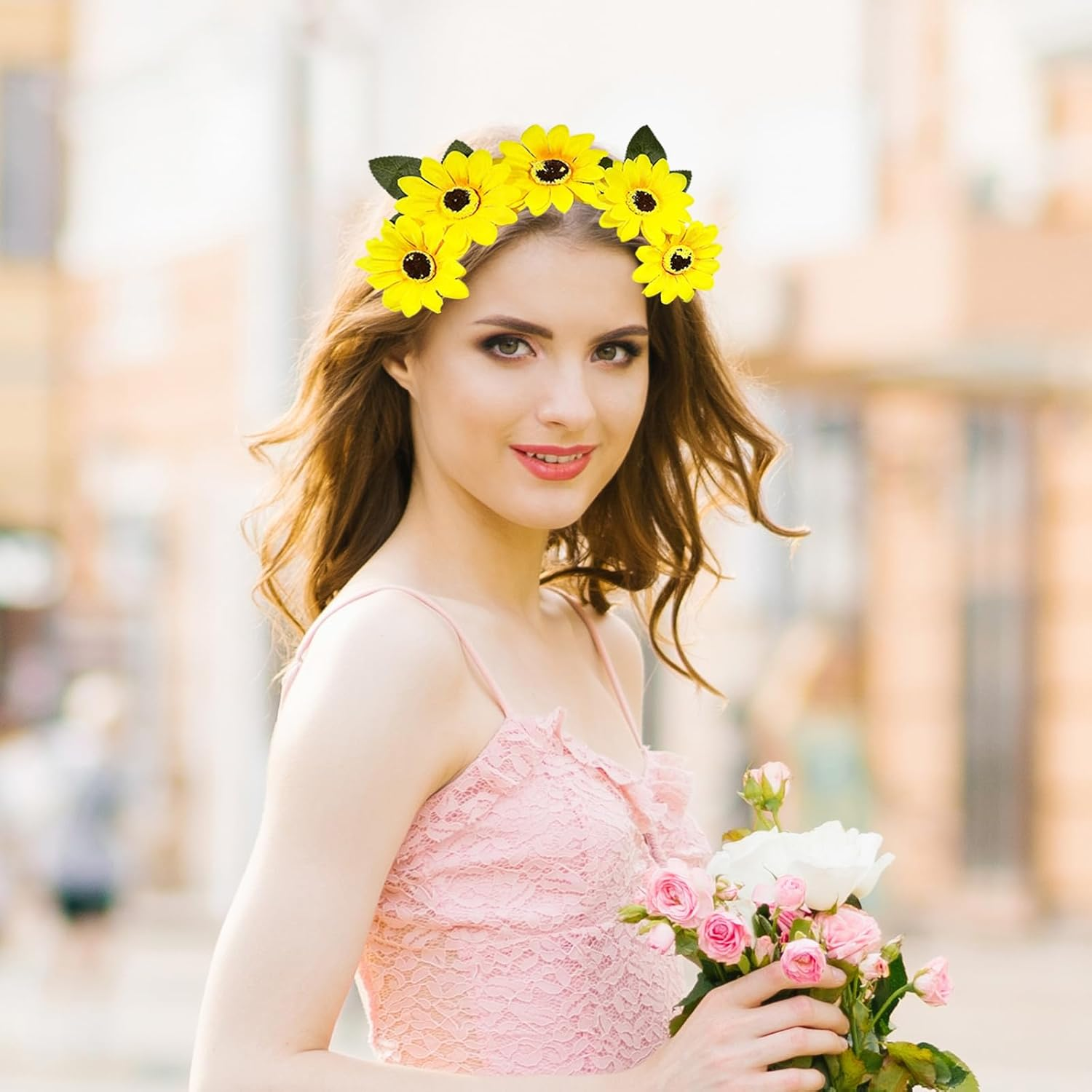 Bliceon Sunflower Headband Flower Wreath for Women and Children Sunflowers Headband for Fancy Dress, Carnival, Festivals, Costumes, Headpiece, Party Accessory image number 2