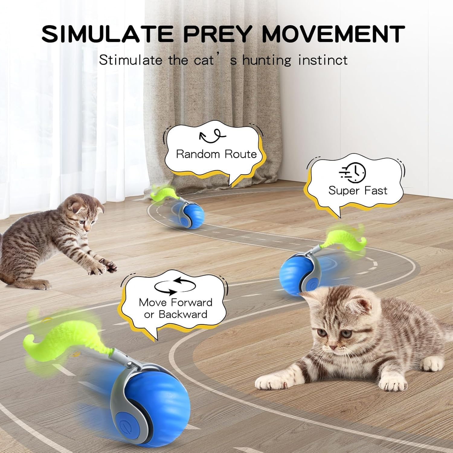 Interactive Cat Ball Toy, Rechargeable Pet Smart Chase Rolling Ball, Automatic Obstacle Avoidance Cat Toy with Anti-Scratch Cover for Bored Indoor Cat Exercise (Blue) image number 1